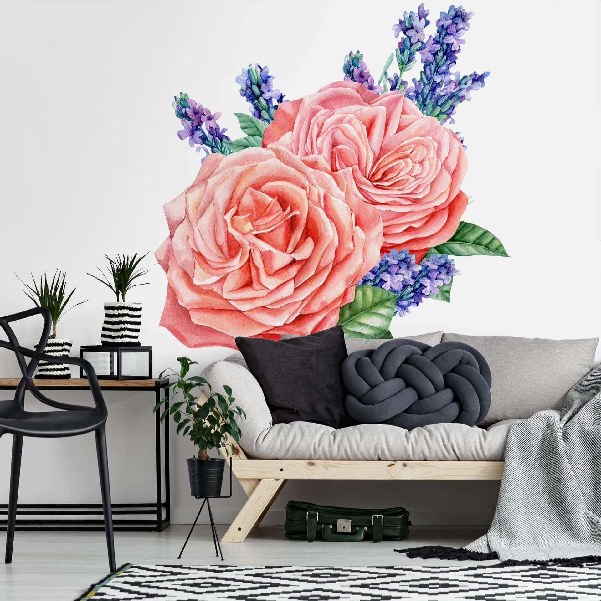 Sticker mural harmonie de roses XXL