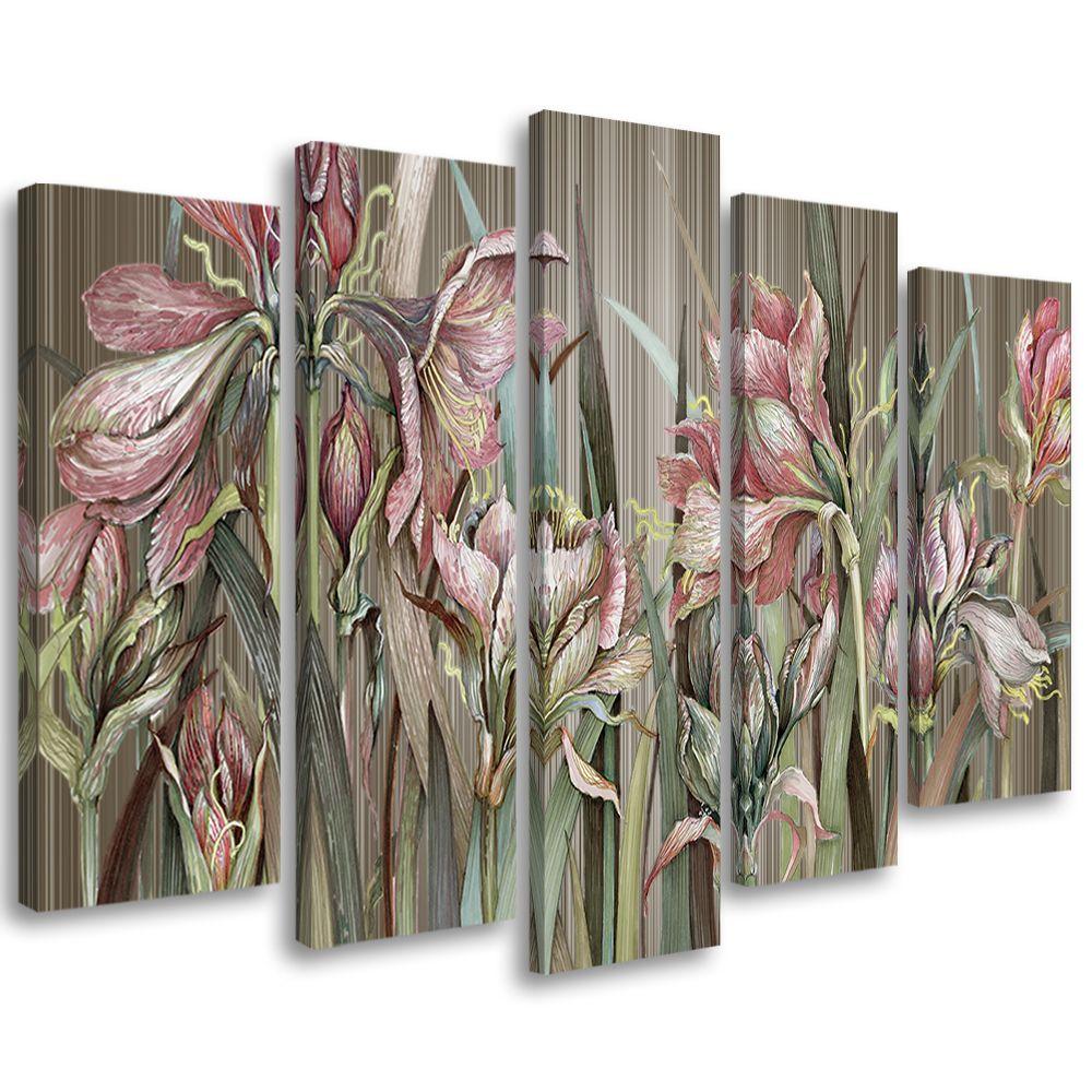 5 stykke lærredstryk, Iris blomster