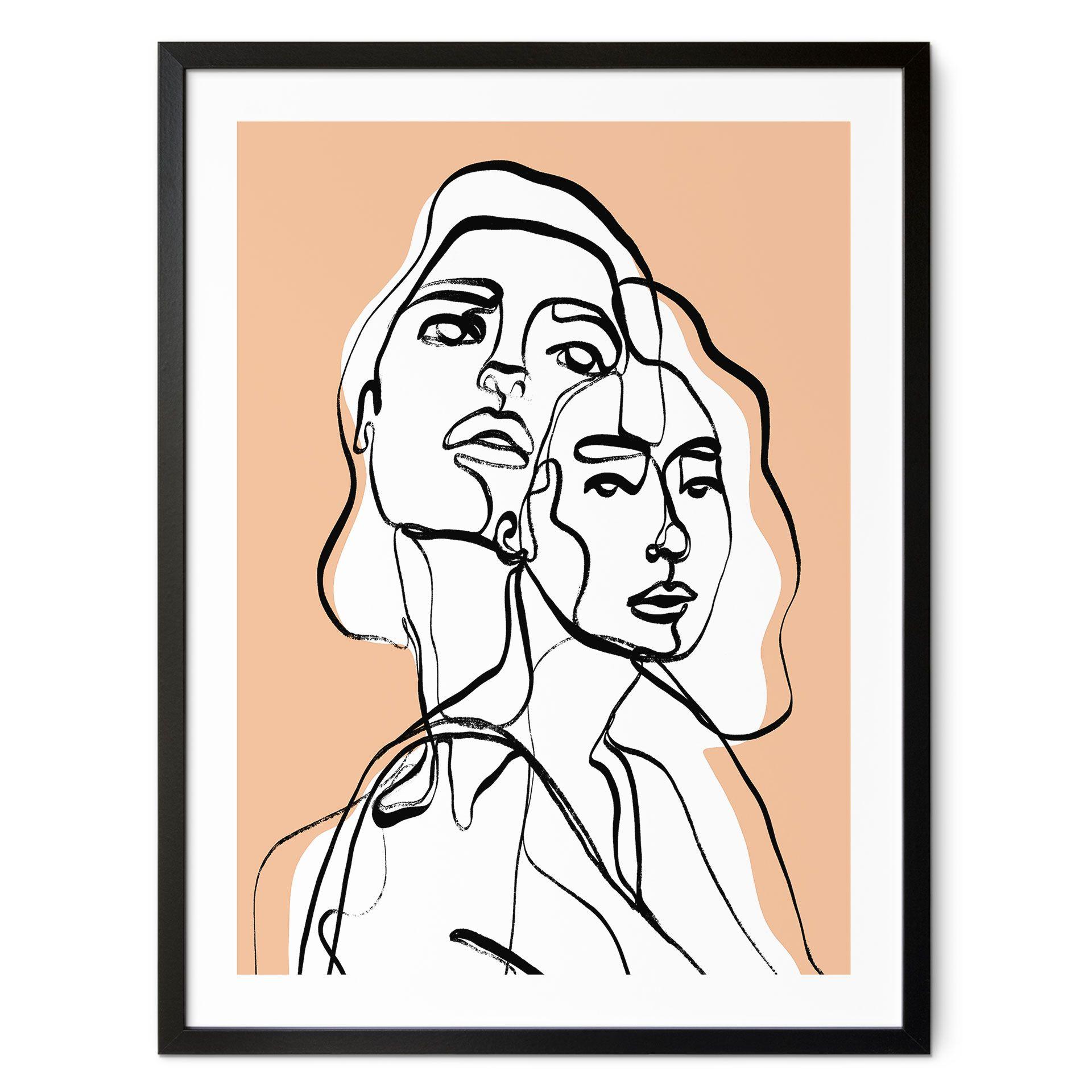 Póster line art retrato de dos mujeres - Treechild