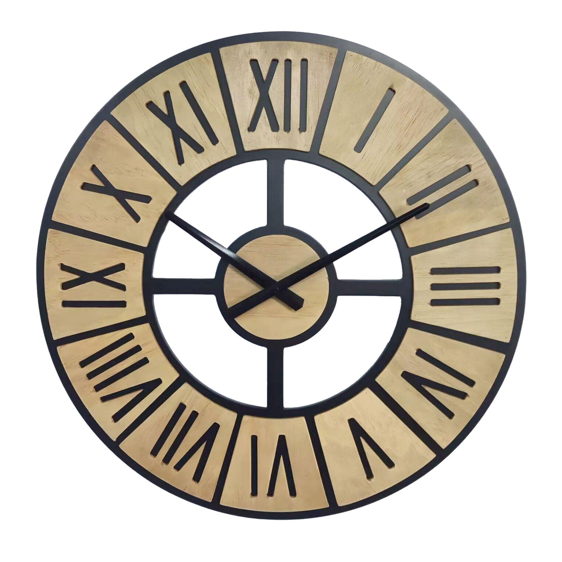 MDF-landhusvægur i trælook med romertal Ø50 cm wallsticker