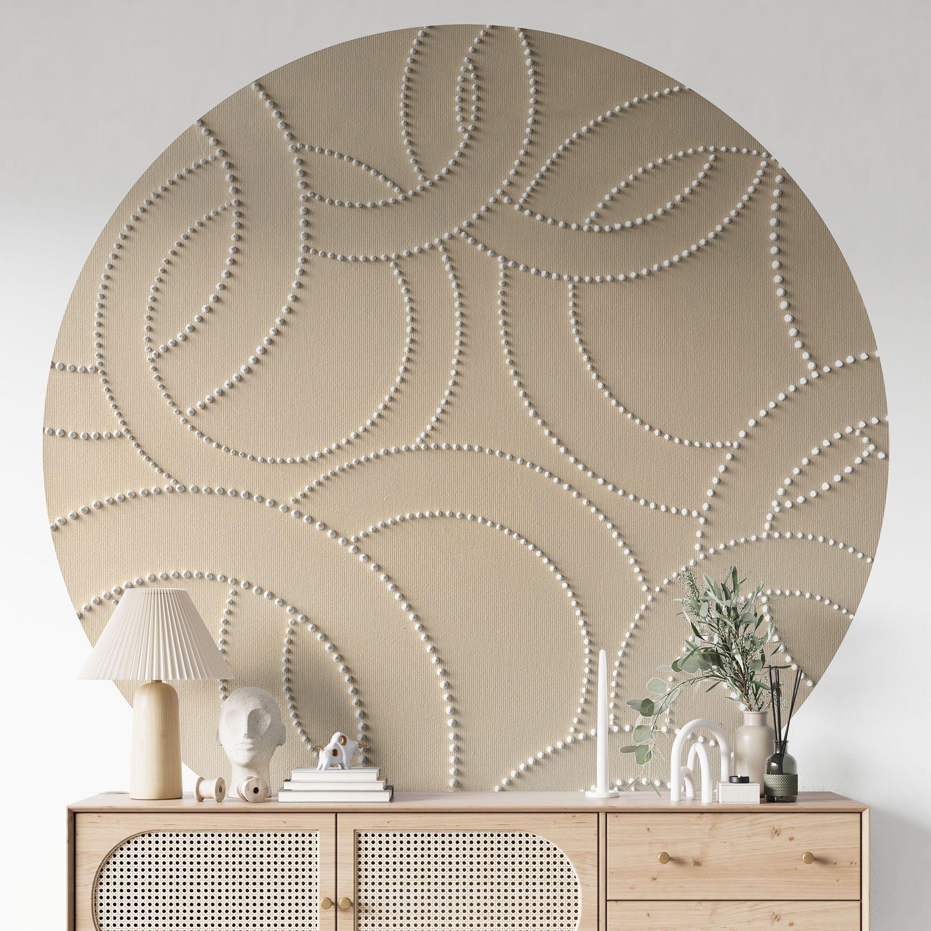 Fototapet med 3D-design - Abstrakte ringe beige - Grande - Rund - vliesetapet/selvklæbende non-woven