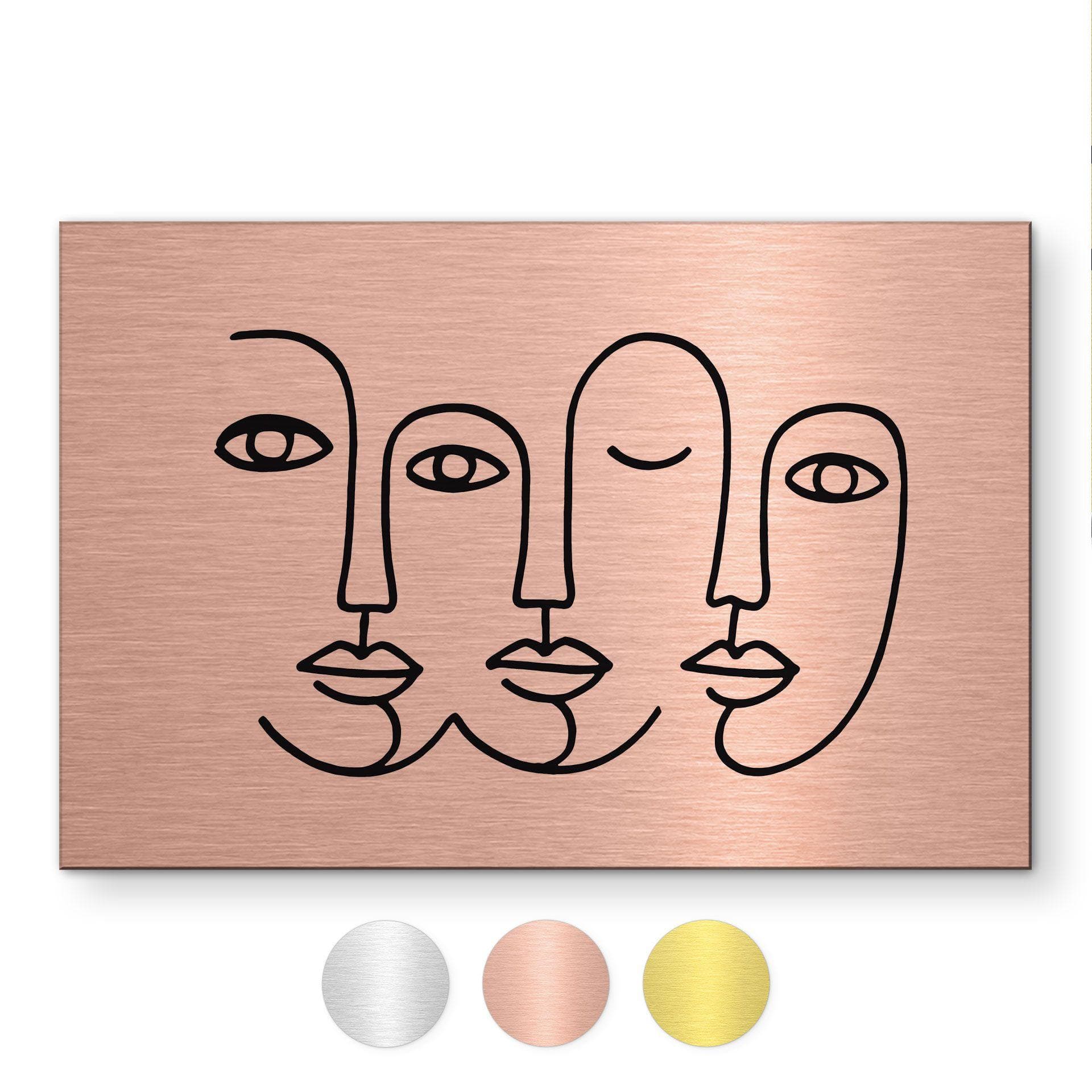 Geborsteld Alu-Dibond met goud-, zilver- & kopereffect - Line Art gezichten - Treechild