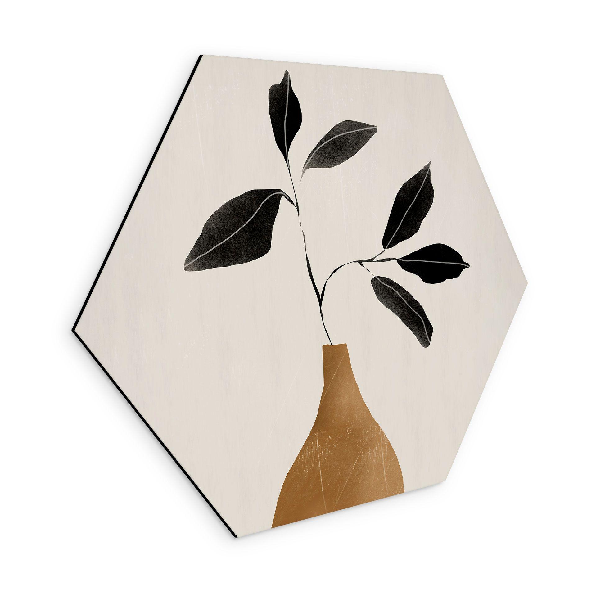 Sekskantet billede gren i gylden vase - ThingDesign - Aluminium dibond