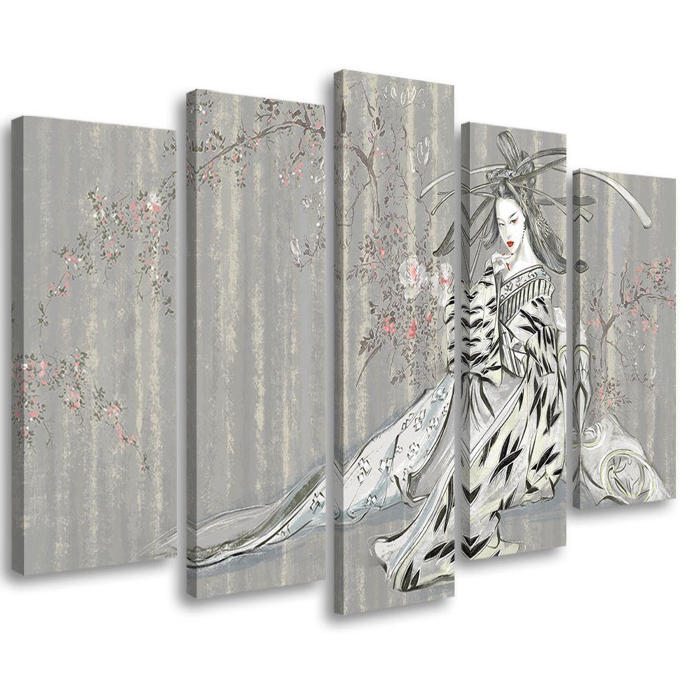 5 stykke lærredstryk, traditionel japansk geisha