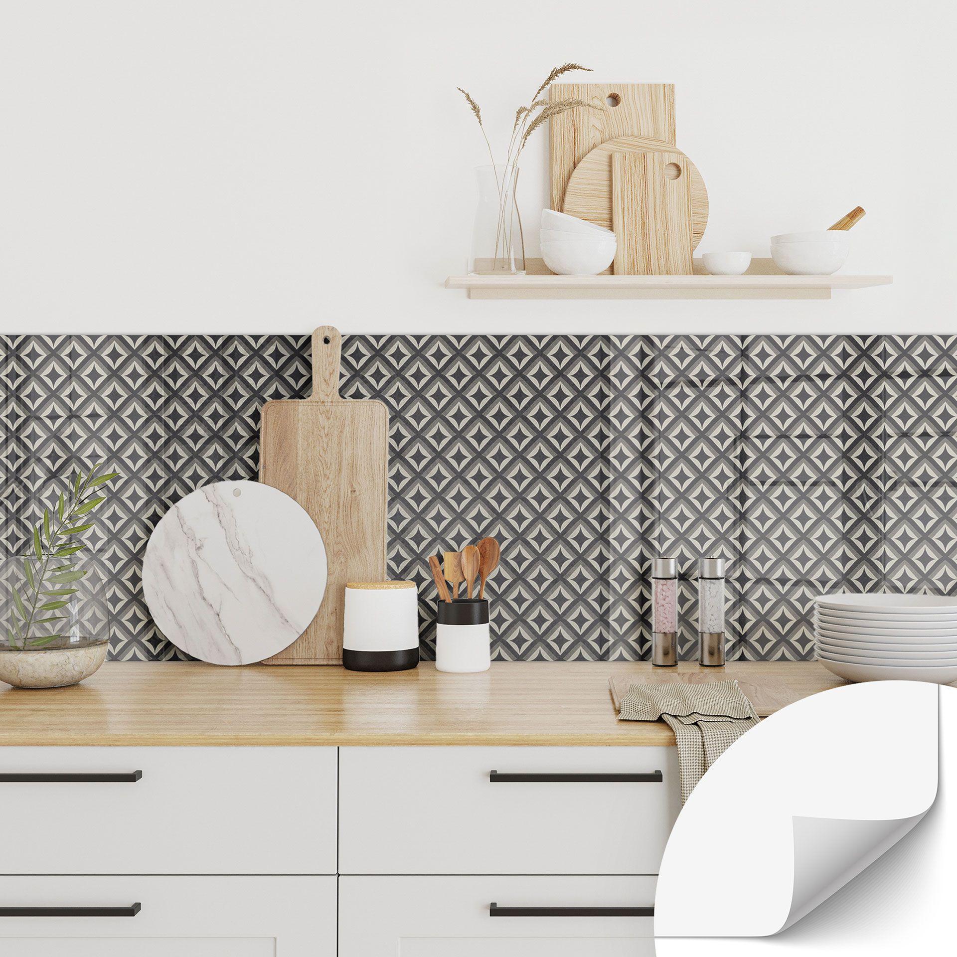 Salpicadero de cocina autoadhesivo adornos negro-beige - Treechild