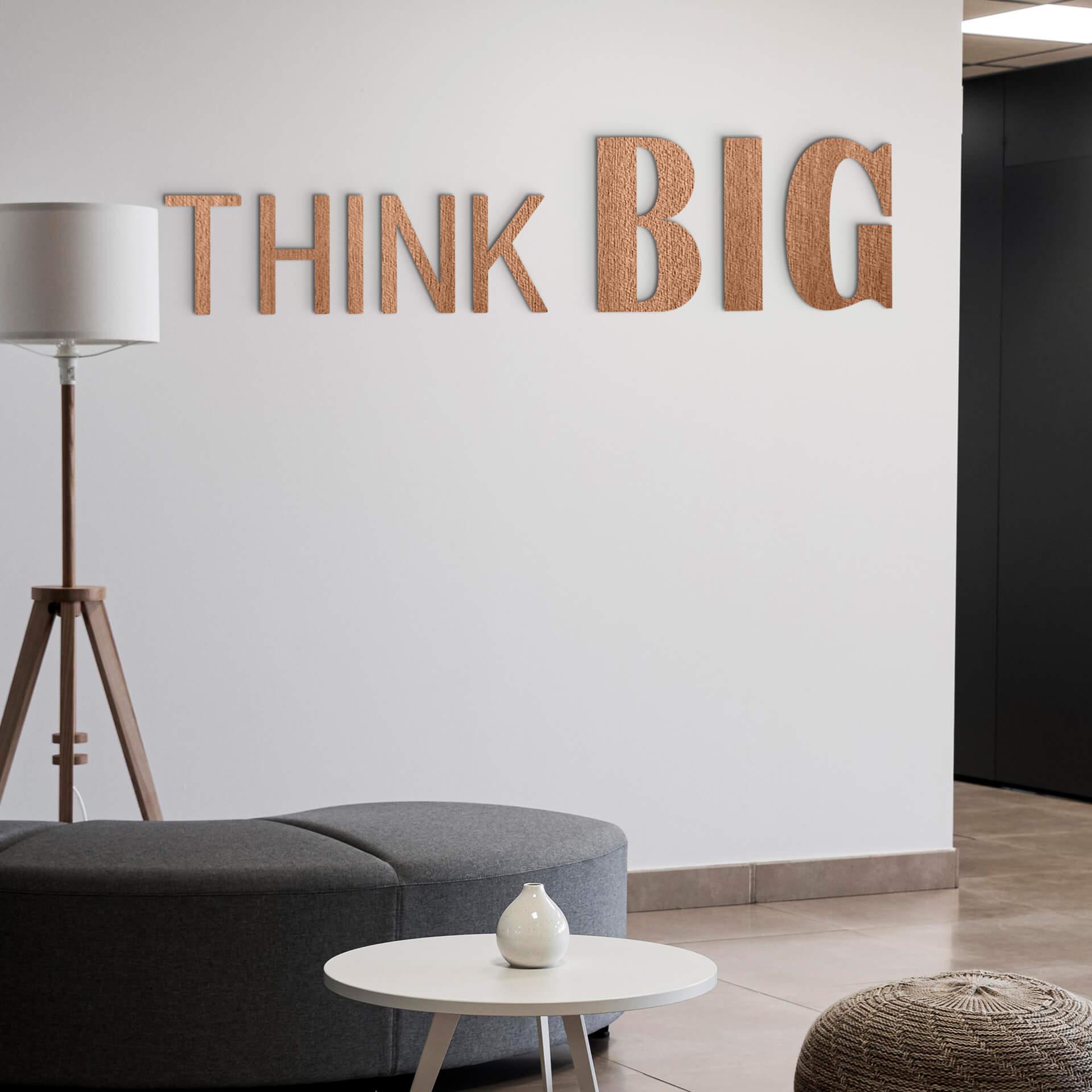 letra de madera 3D THINK BIG - caoba