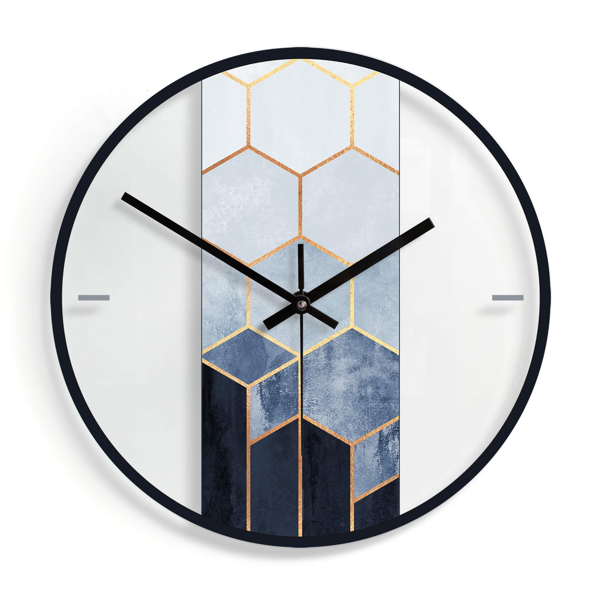 Horloge murale en verre - Fredriksson - Hexagones : bleu et blanc