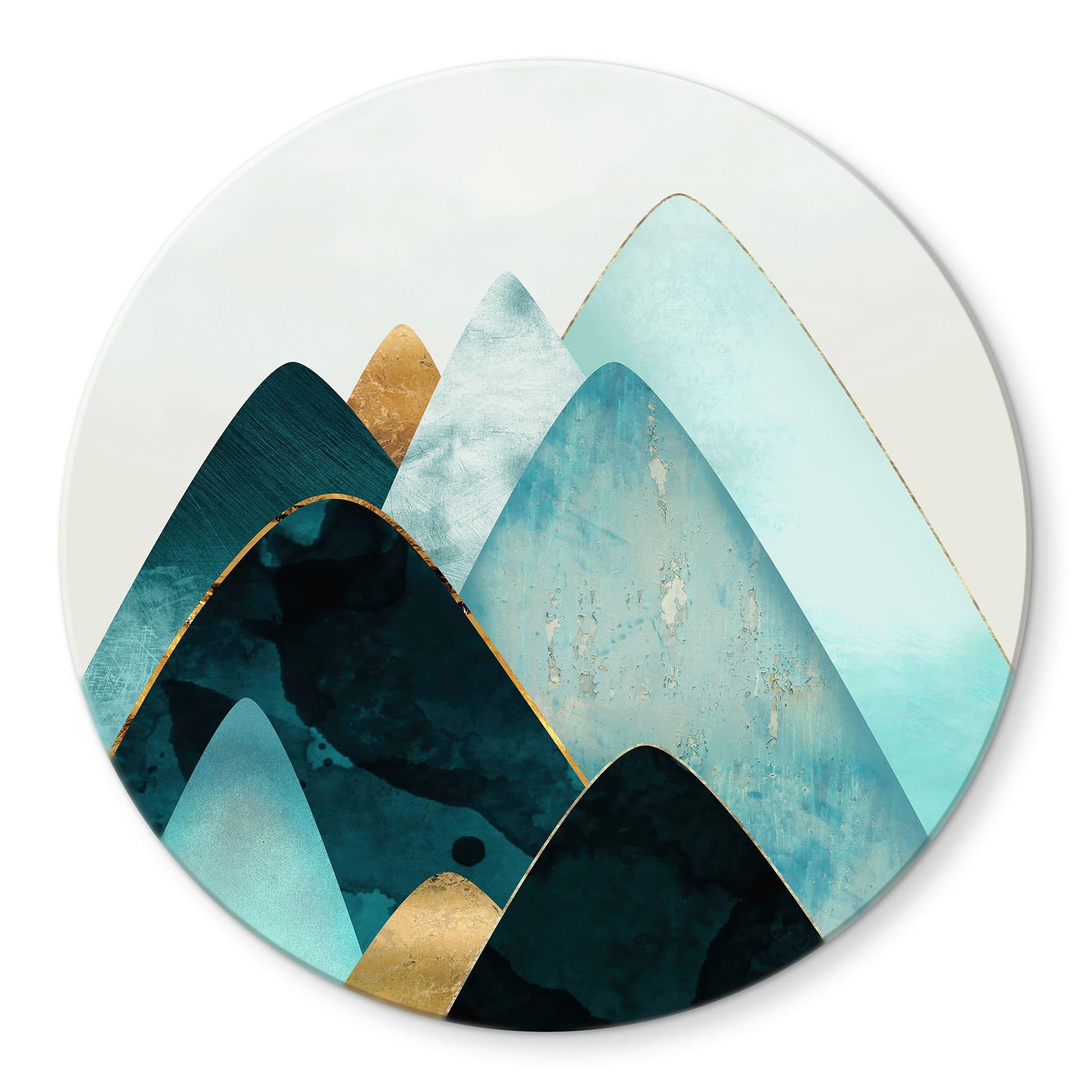 Glasbillede - Abstrakte bjerge i guld og blå - SpaceFrog Designs
