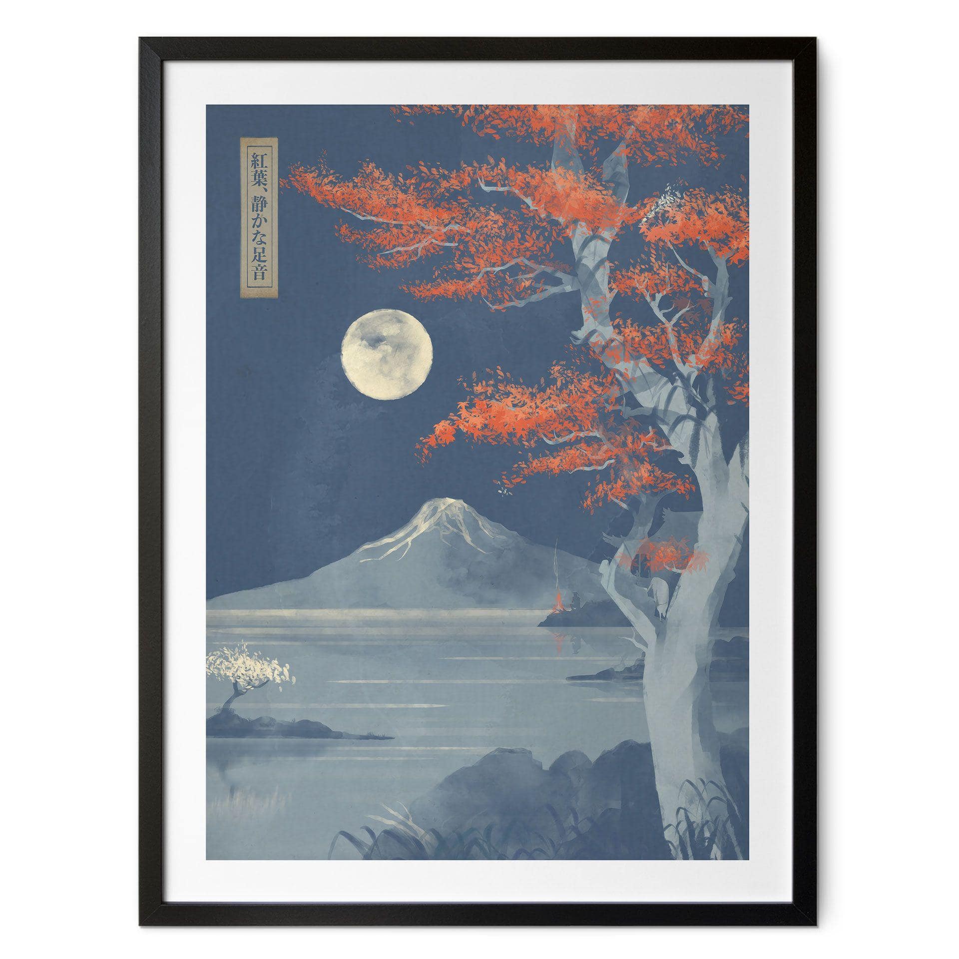 Póster Japón - Luna llena sobre la cumbre del Fuji-san - Roze