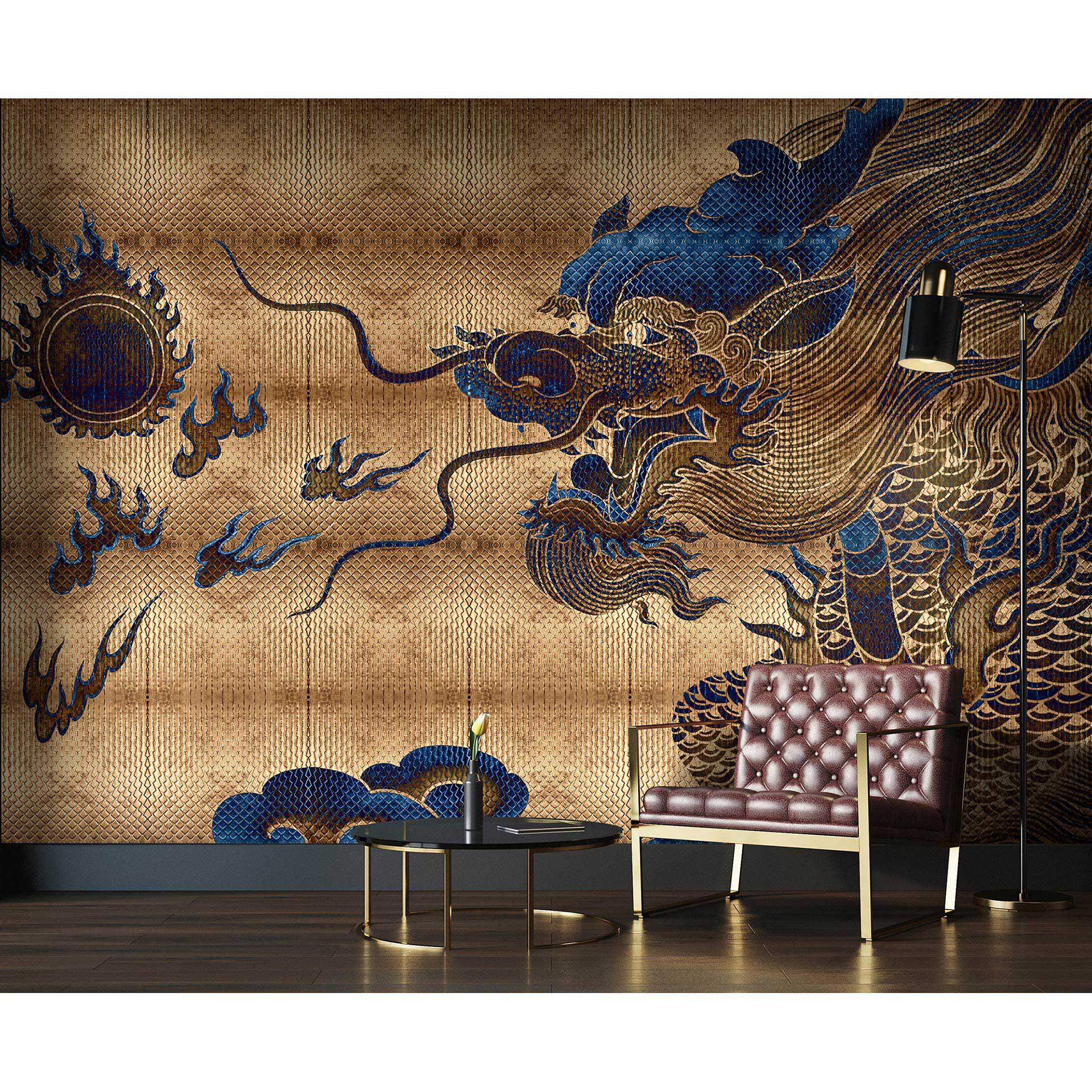Fotomural Paredes de Patel 3 Shenzen 2 oro, azul