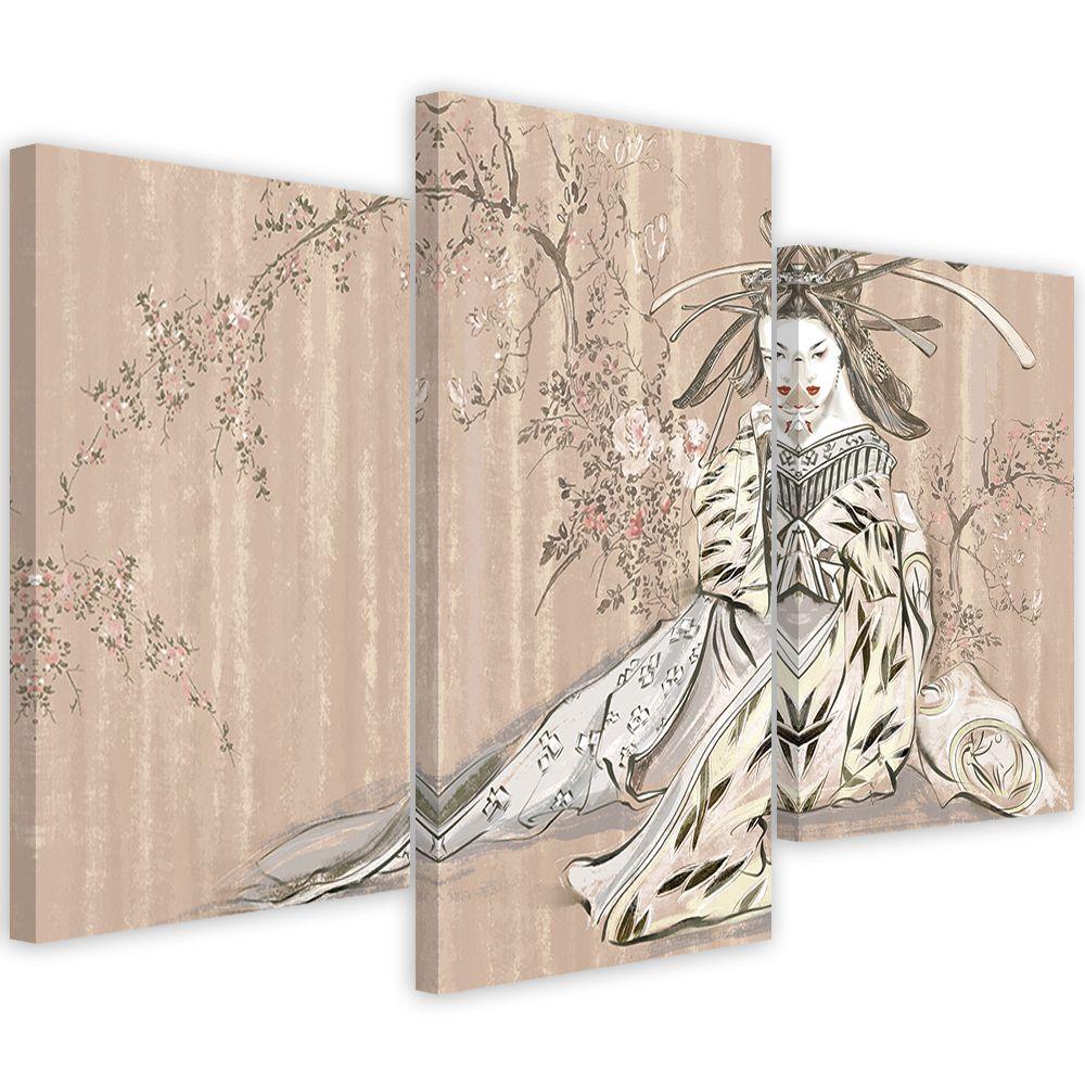 3 stykke lærredstryk, traditionel japansk geisha