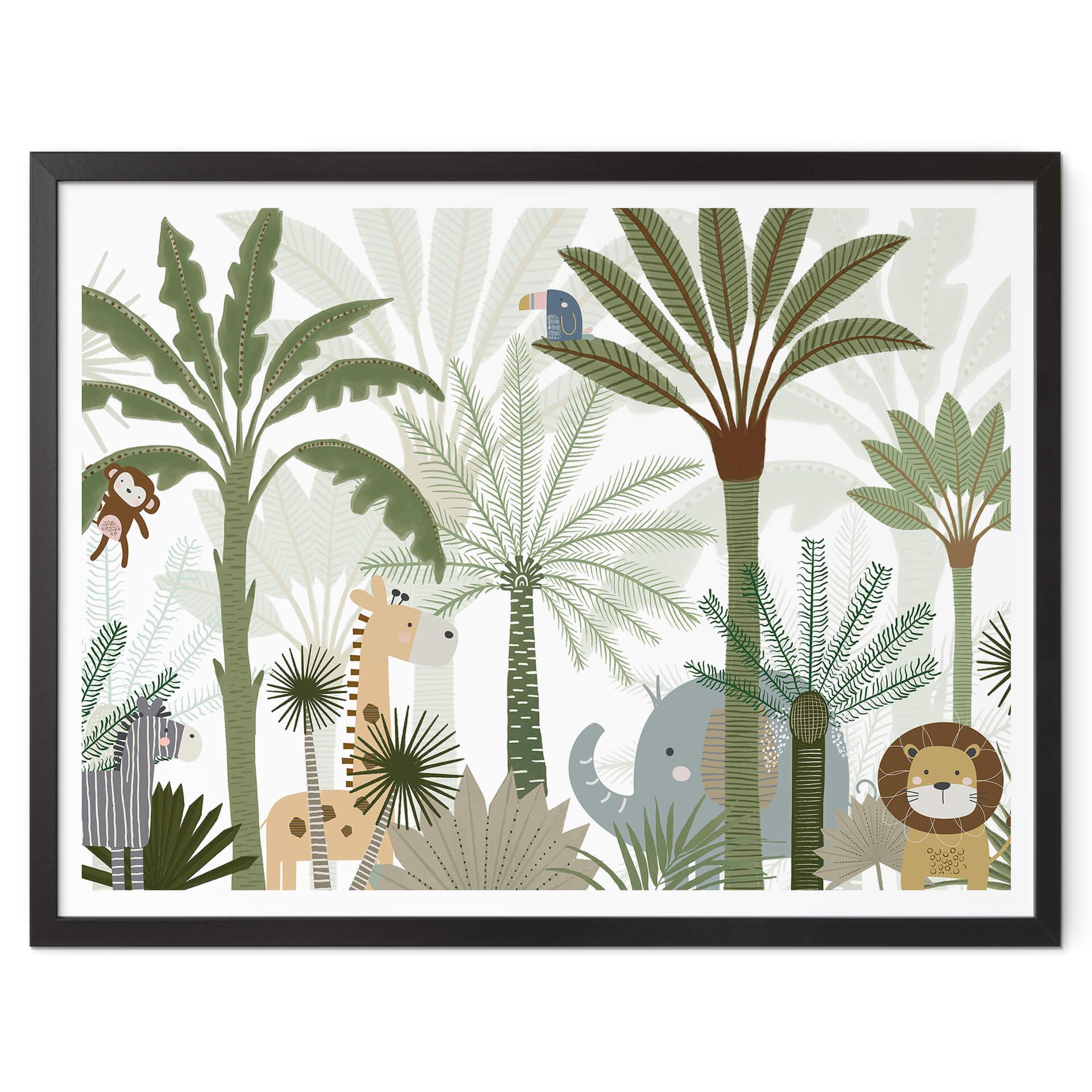 Póster para la habitación de los niños Lindos animales en la selva - Oliver Robins