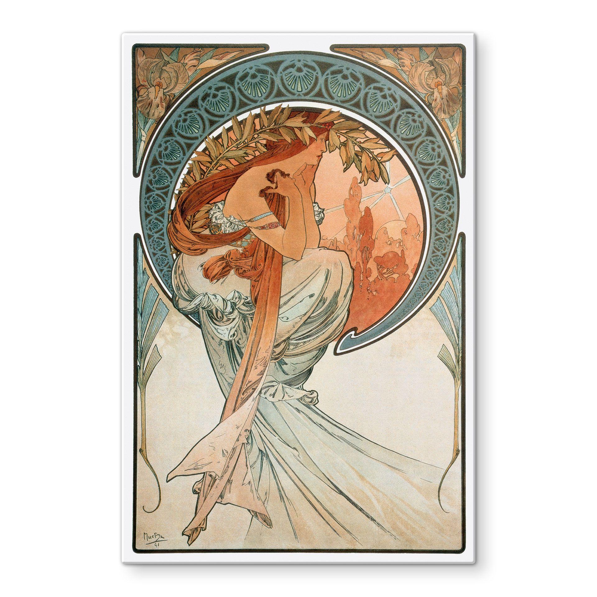 Glasbillede - kunsttryk Mucha - Fire kunstarter: Poesi