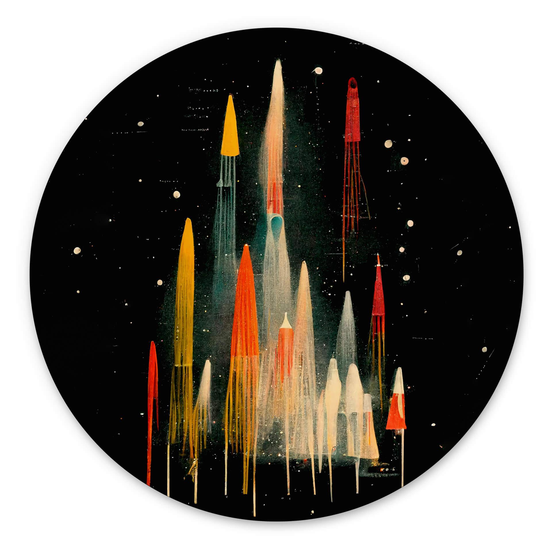 Vægcirkel Treechild - Let's all go to Space – print på aluminium (Alu-Dibond)