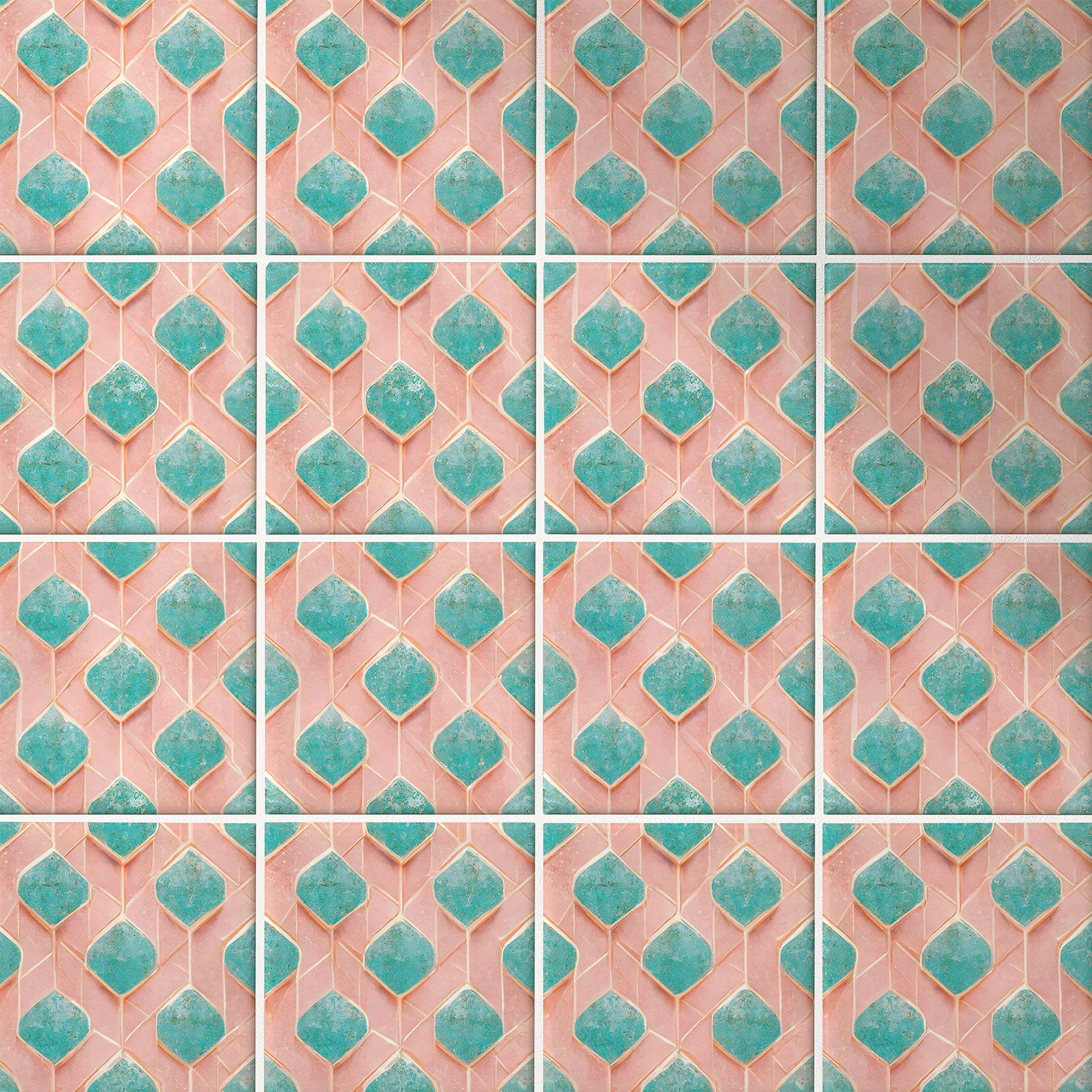 Azulejos Adhesivos rombos turquesa rosa - Treechild - lote de 12
