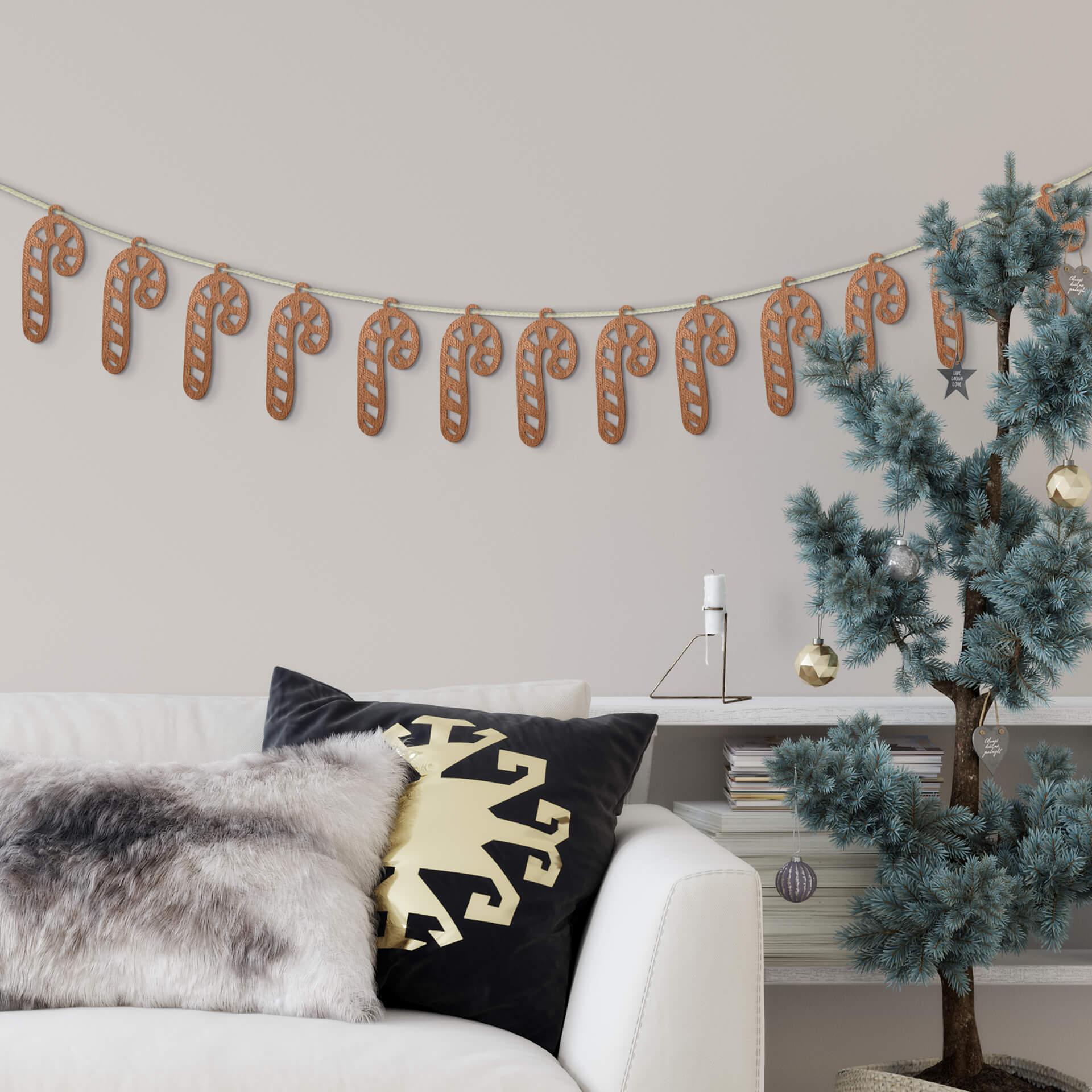 Decoración en madera de Navidad - Bastón de caramelo de madera de caoba (14 piezas)
