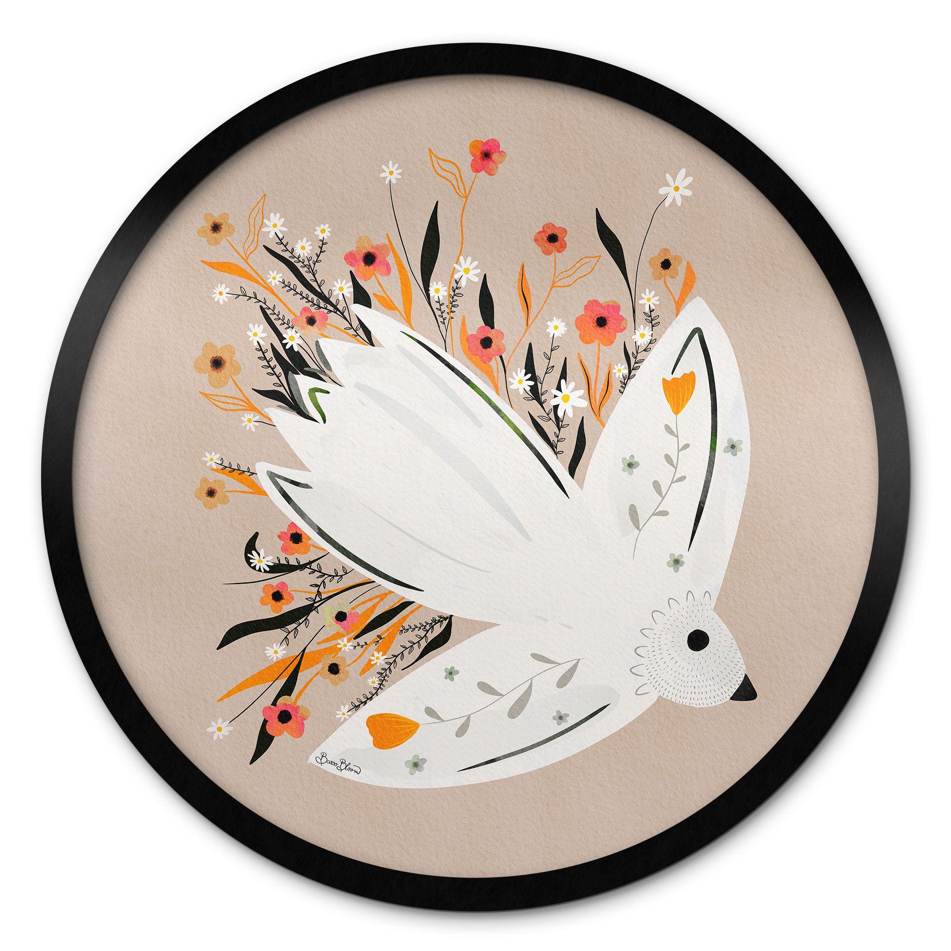 Póster Paloma de la paz con flores pequeñas - Bloom - Redondo