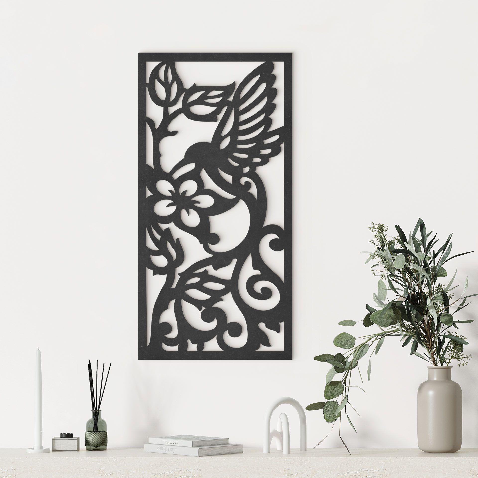 Decoración mural flores de colibrí - Decoración en madera MDF
