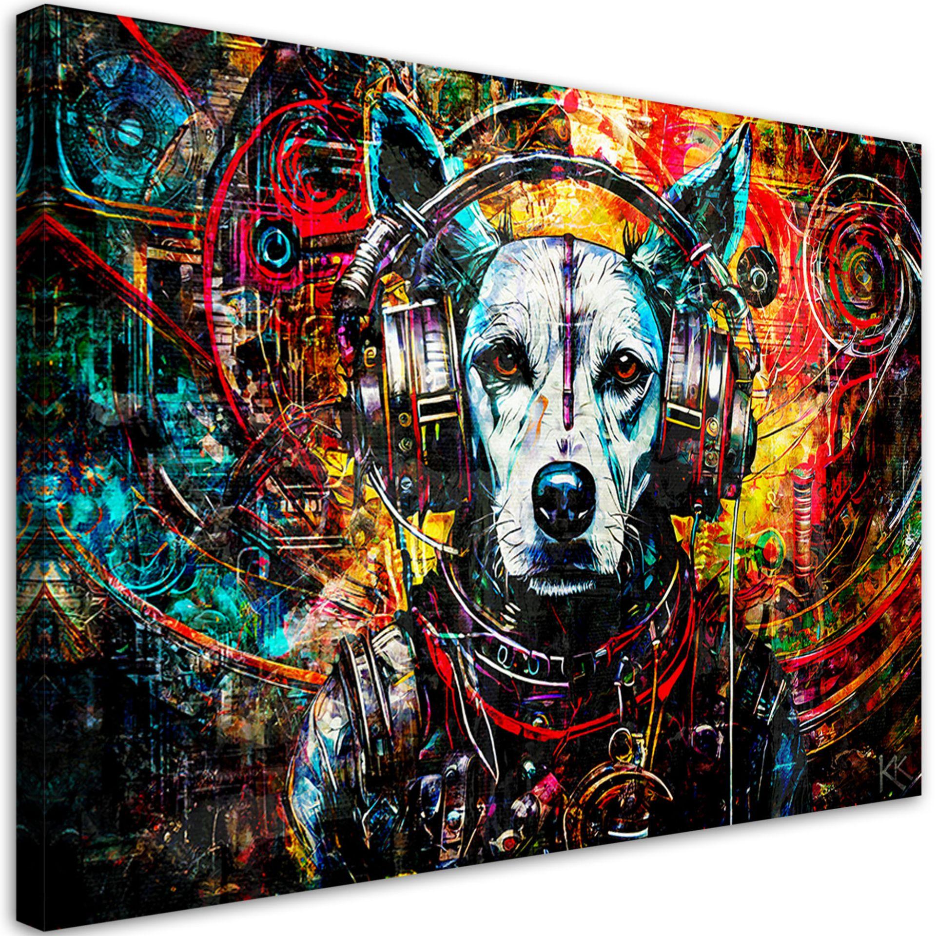 Canvasbillede, hund med hovedtelefoner
