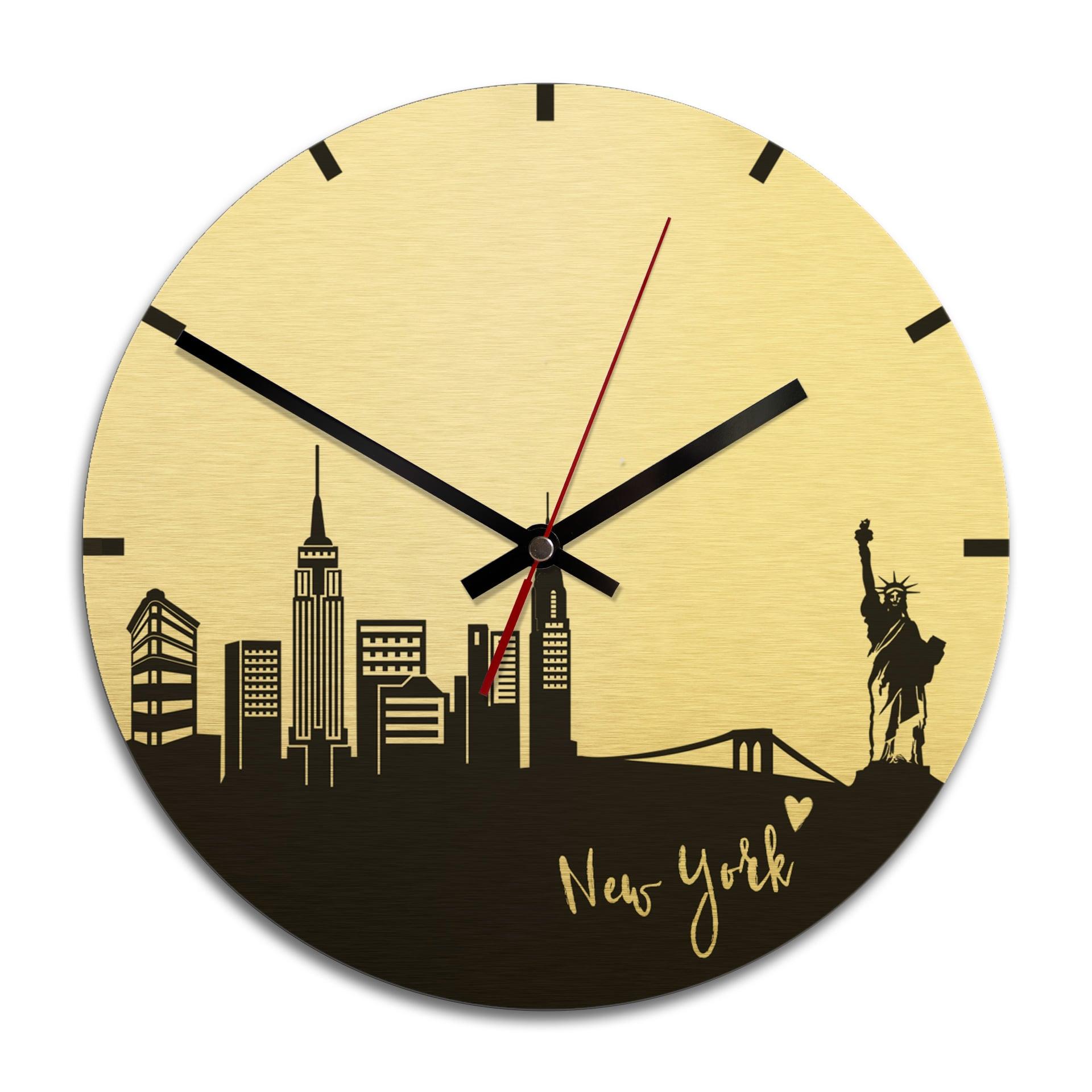 Wanduhr Alu-Dibond-Goldeffekt - Skyline New York - Ø 28 cm
