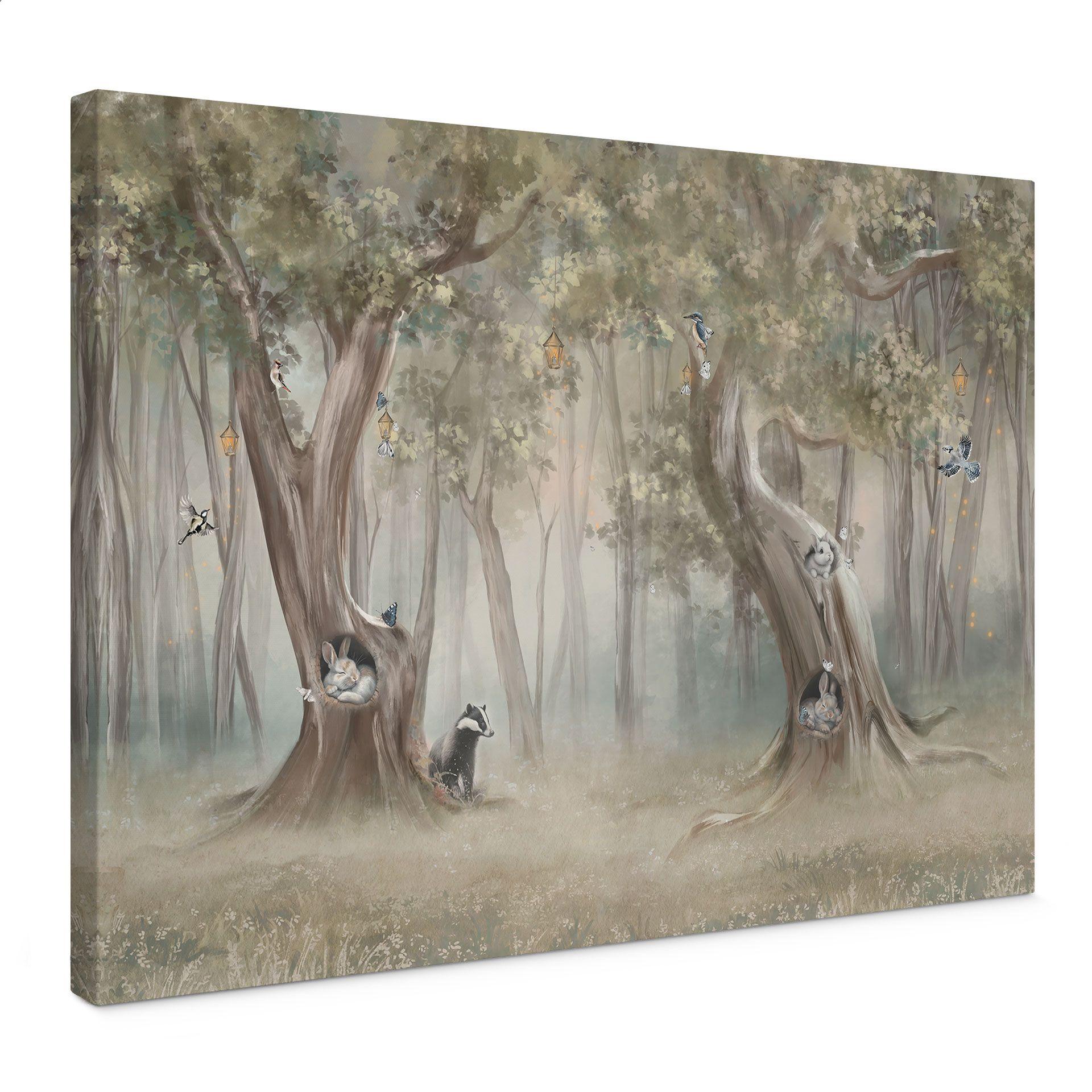 Canvas schilderij schattige bosdieren tussen bomen - Ms Tiff