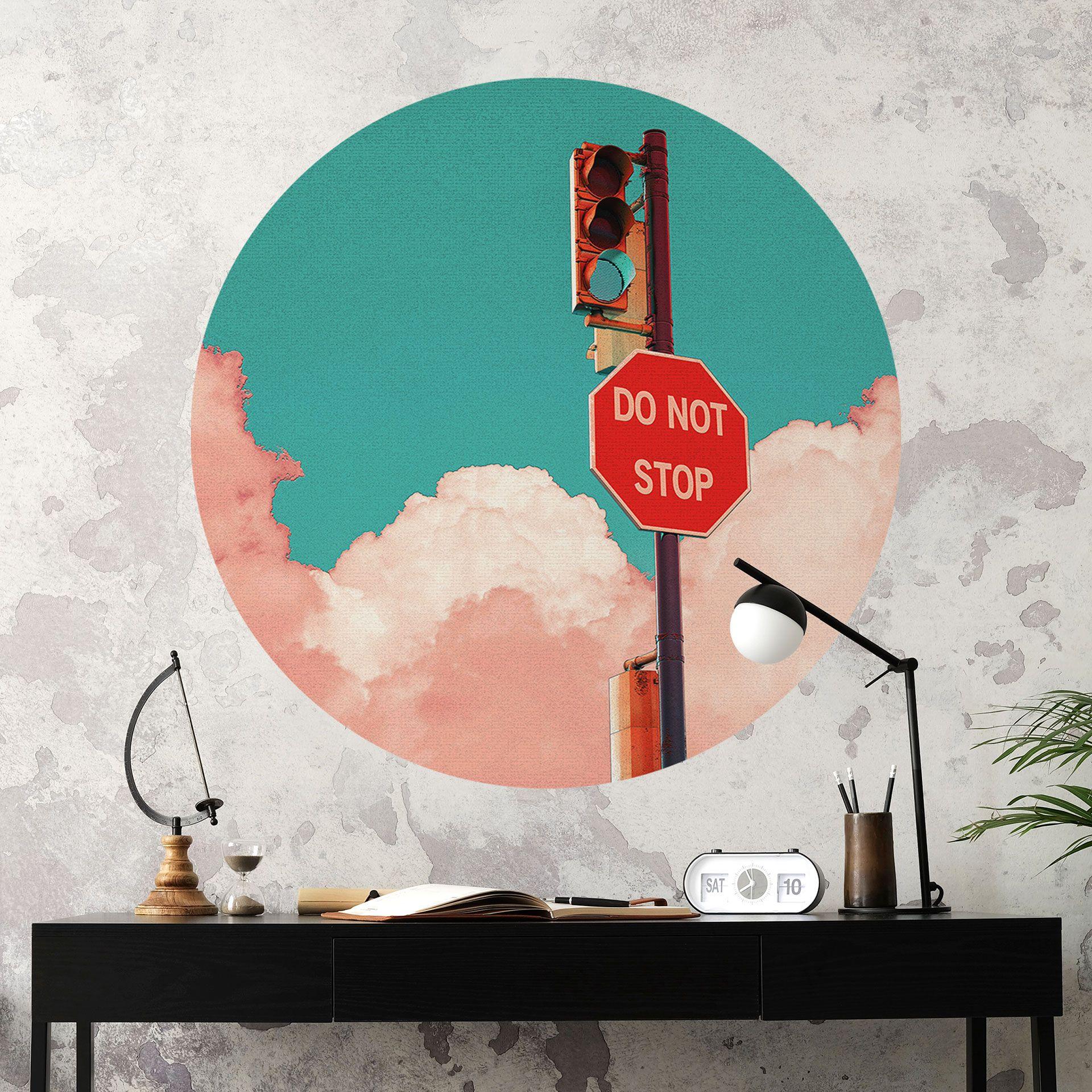 Vinilo decorativo - Señal delante del cielo azul turquesa - CosmoZach - Redondo