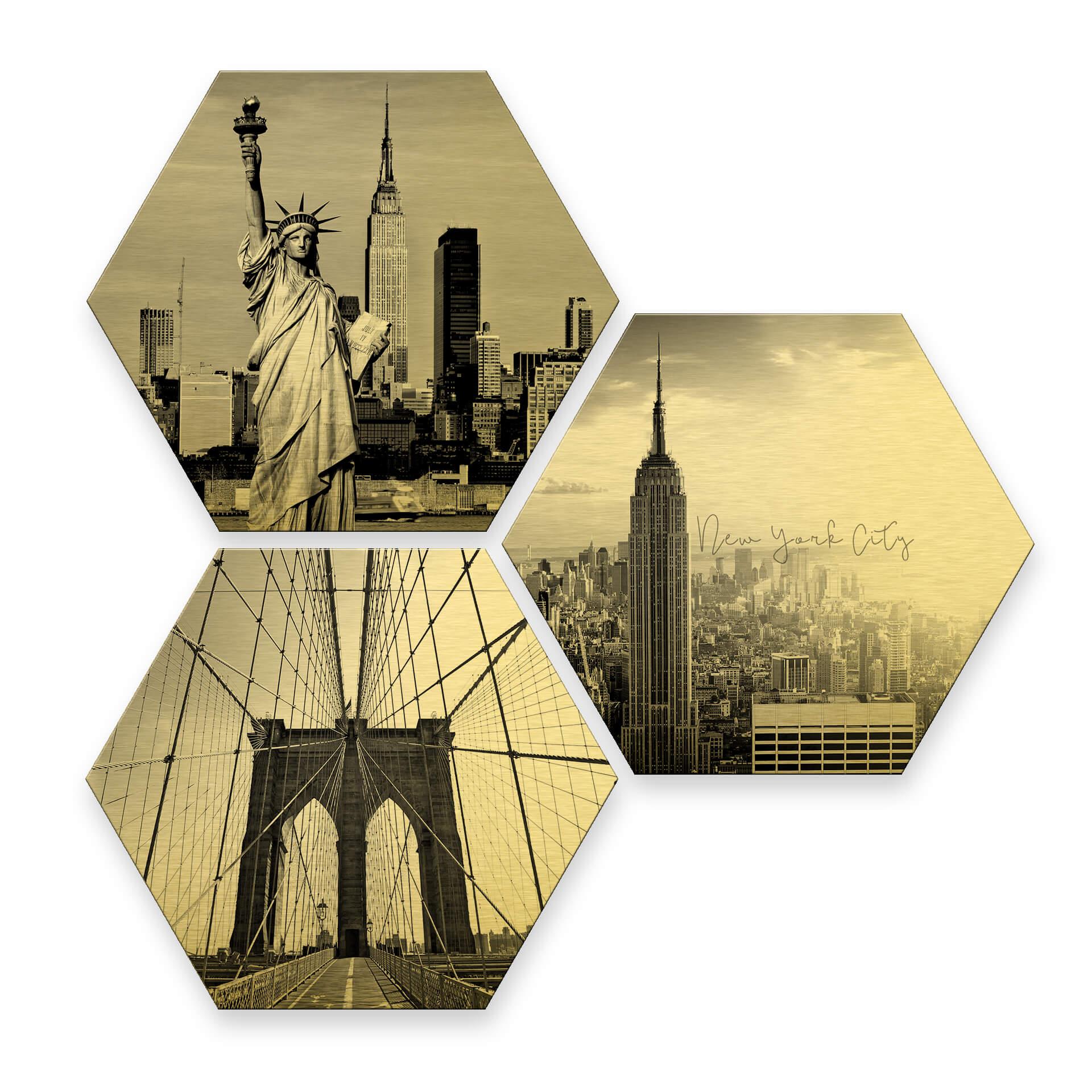 Hexagon alu-dibond goud effect - New York