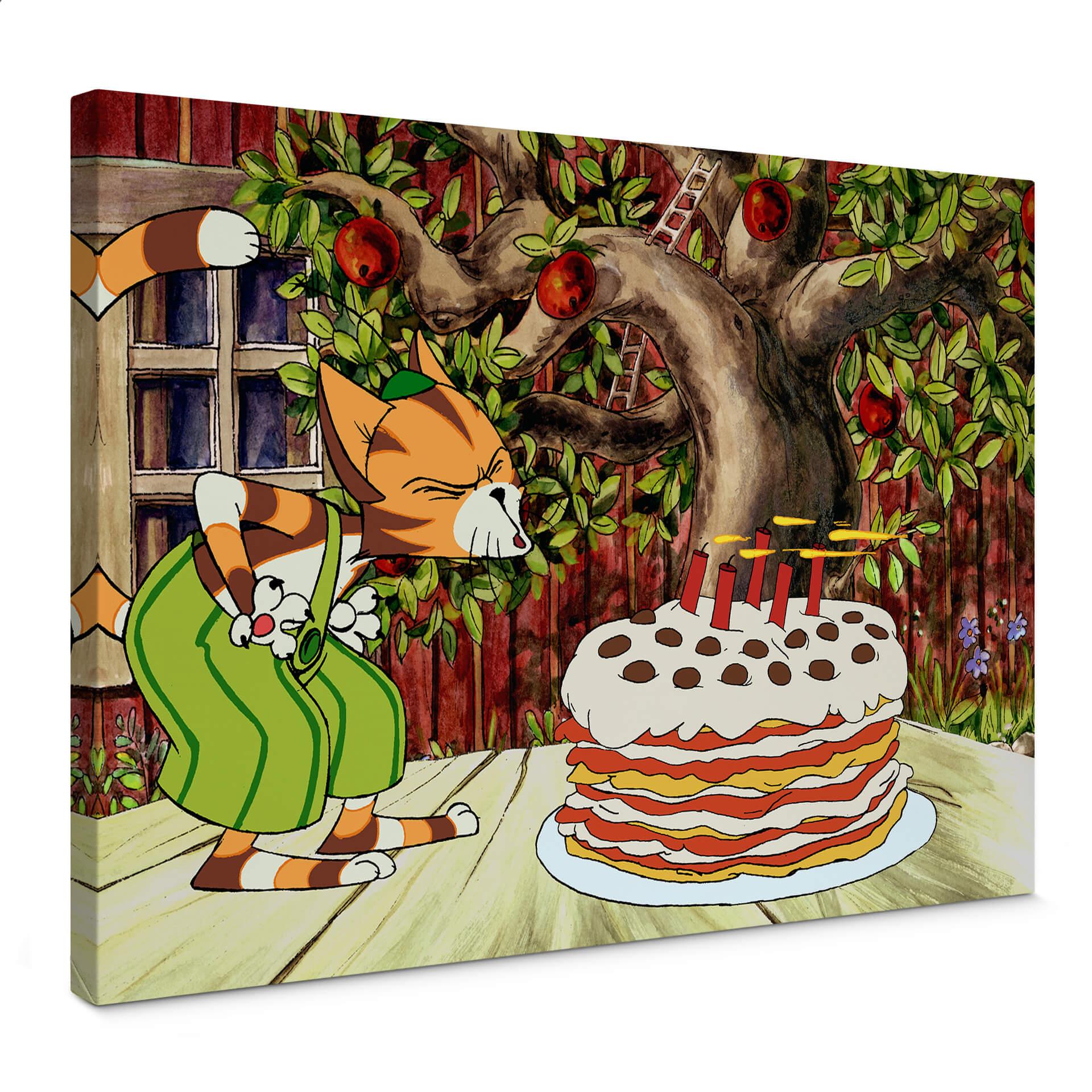 Lienzo Pettersson y Findus - Tarta de cumpleaños