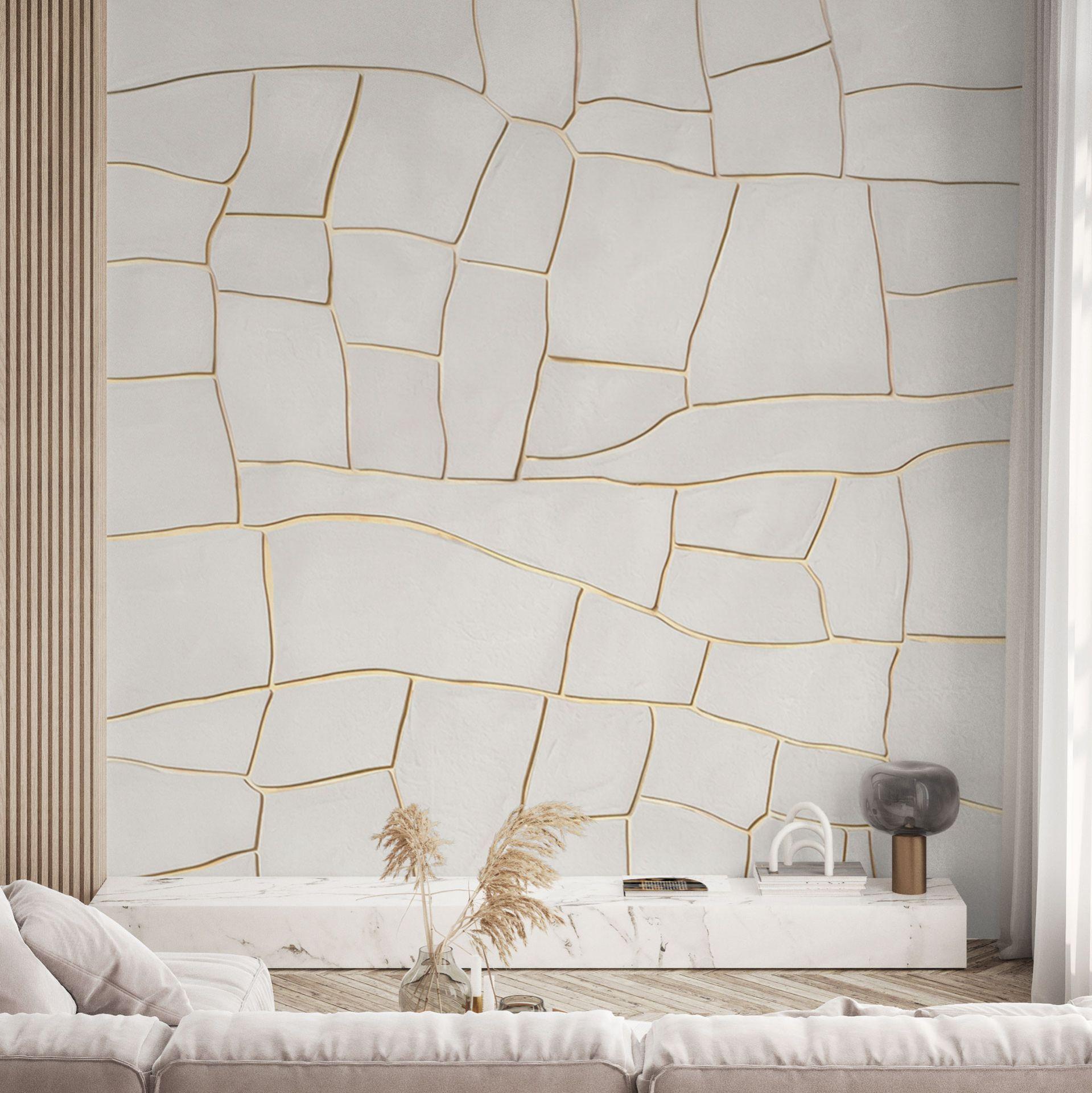 Fototapet med steneffekt - abstrakt krakeleringsmønster i beige - Alma