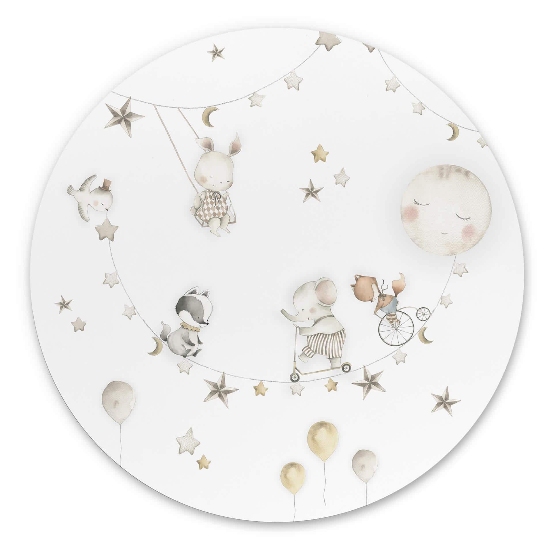 Vægcirkel Oliver Robins - Sweet Animals and Stars – print på aluminium (Alu-Dibond)