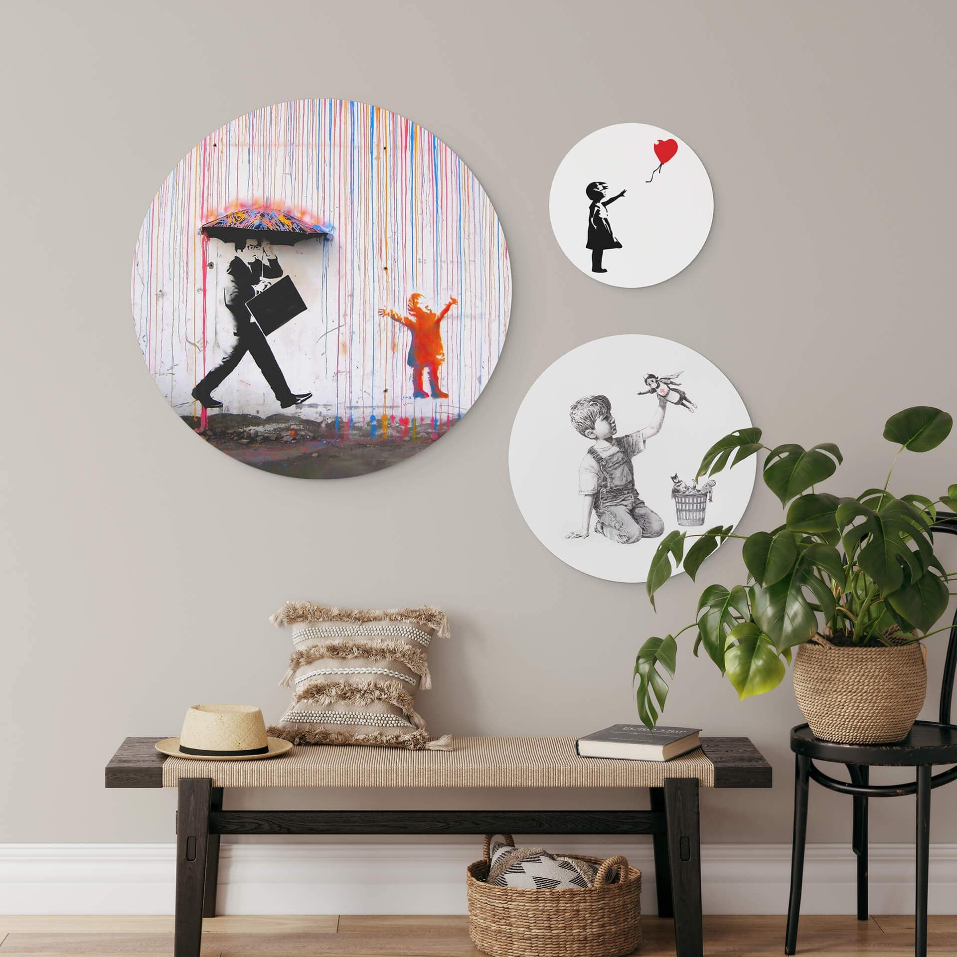 Tableau sur alu-Dibond rond Banksy set 3 pièces