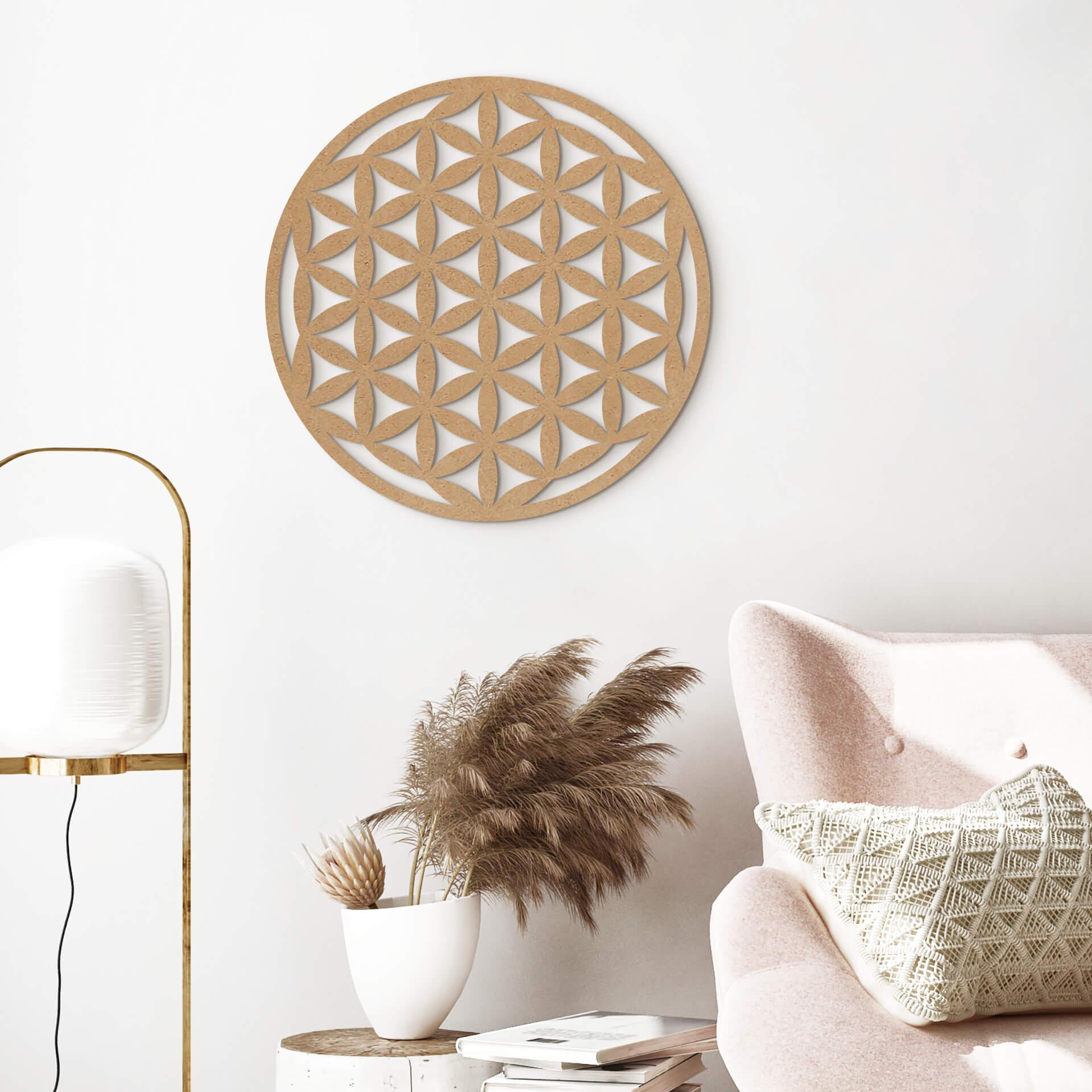 Decoración en madera Geometría Flor de la Vida - MDF Nature Round