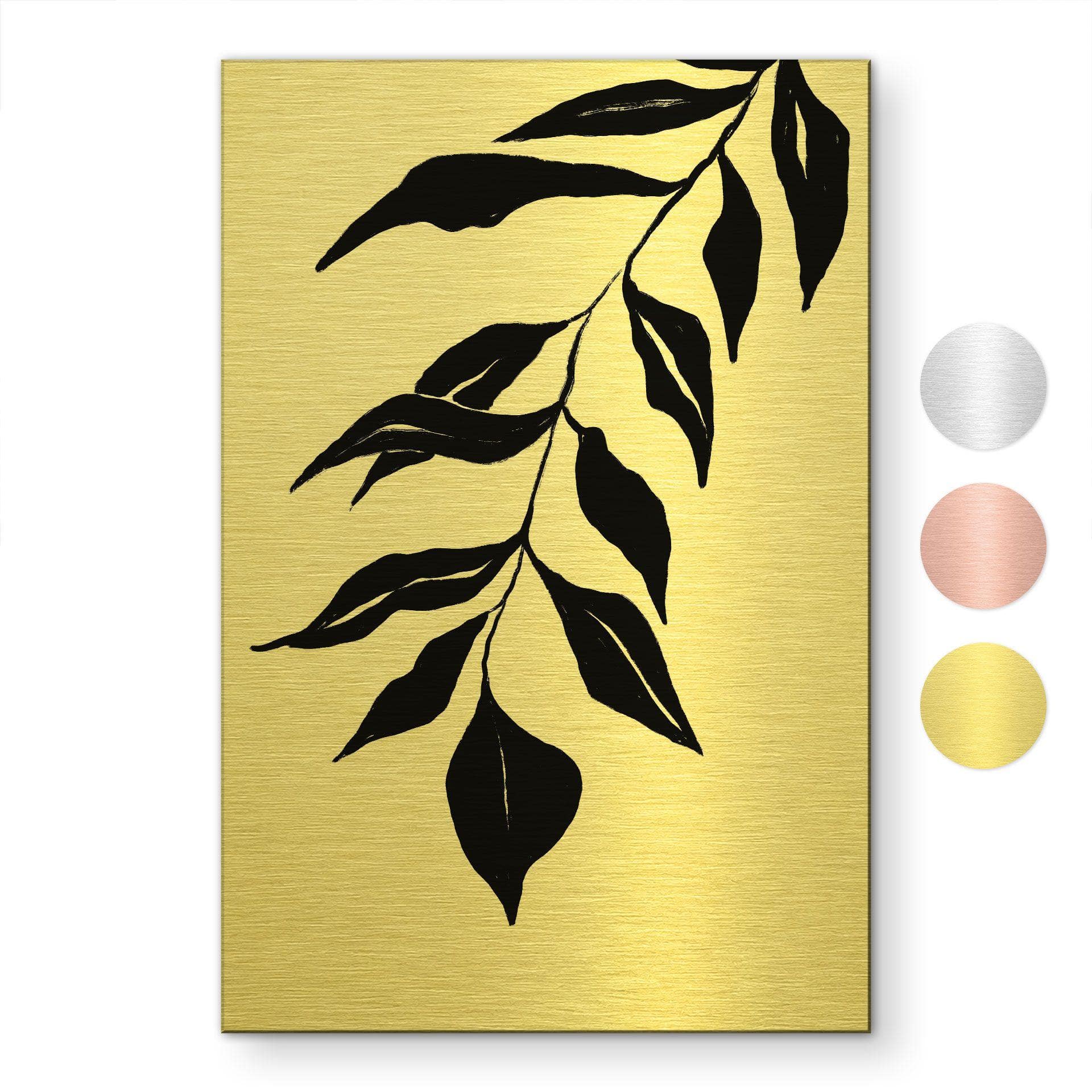 Geborsteld Alu-Dibond met goud-, zilver- & kopereffect - Zwarte bladertak - Treechild