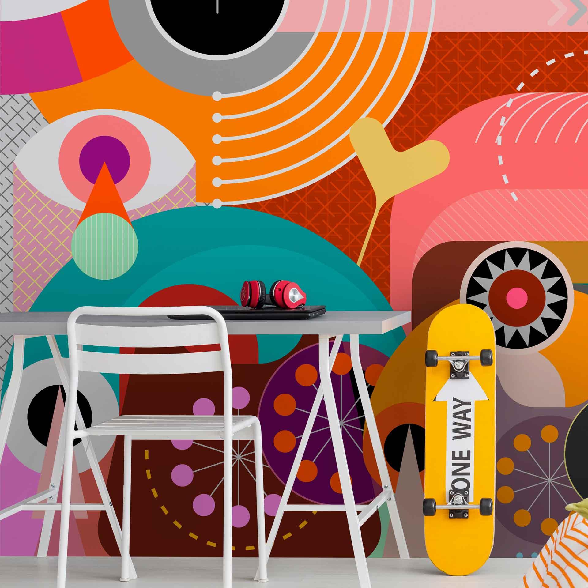 Retro PopStyleArt tapet i rødbrun - non-woven tapet Designwalls 2 - 2,55 x 3,5 m