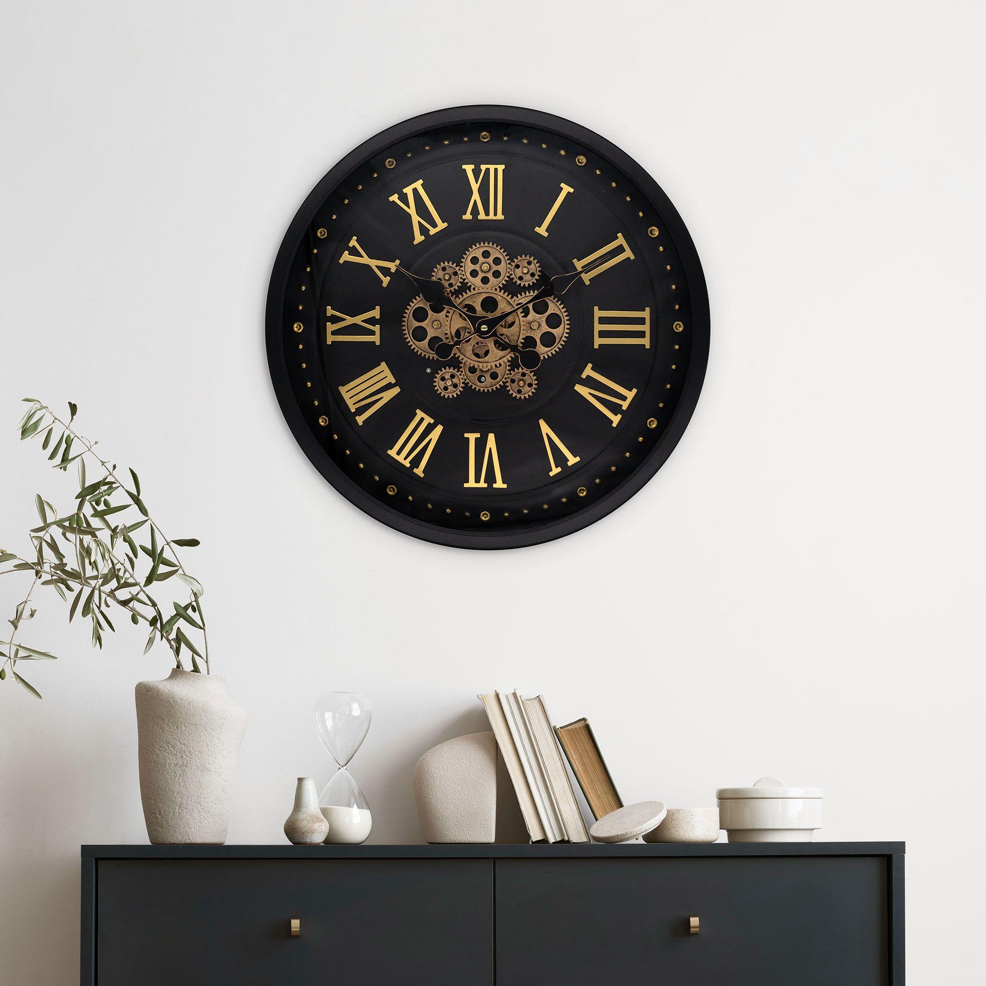 XL steampunk-vægur med roterende tandhjul og romertal | Ø46 cm