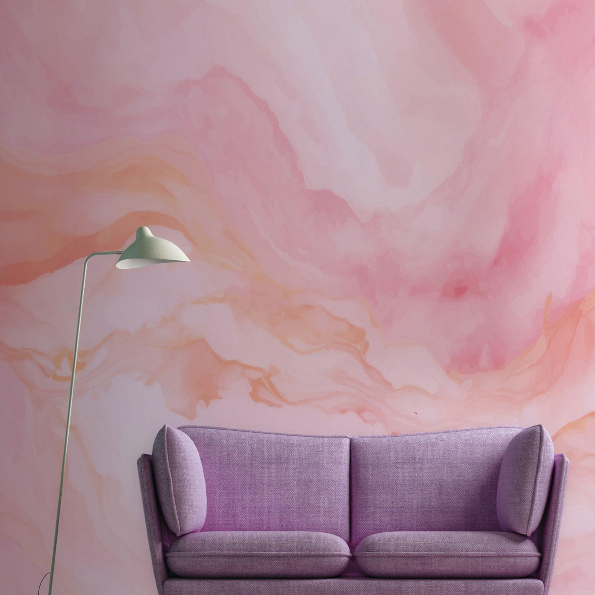 Fototapet rosa abrikos - Ikke-vævet tapet 3,75 m x 2,50 m abstrakt blødt