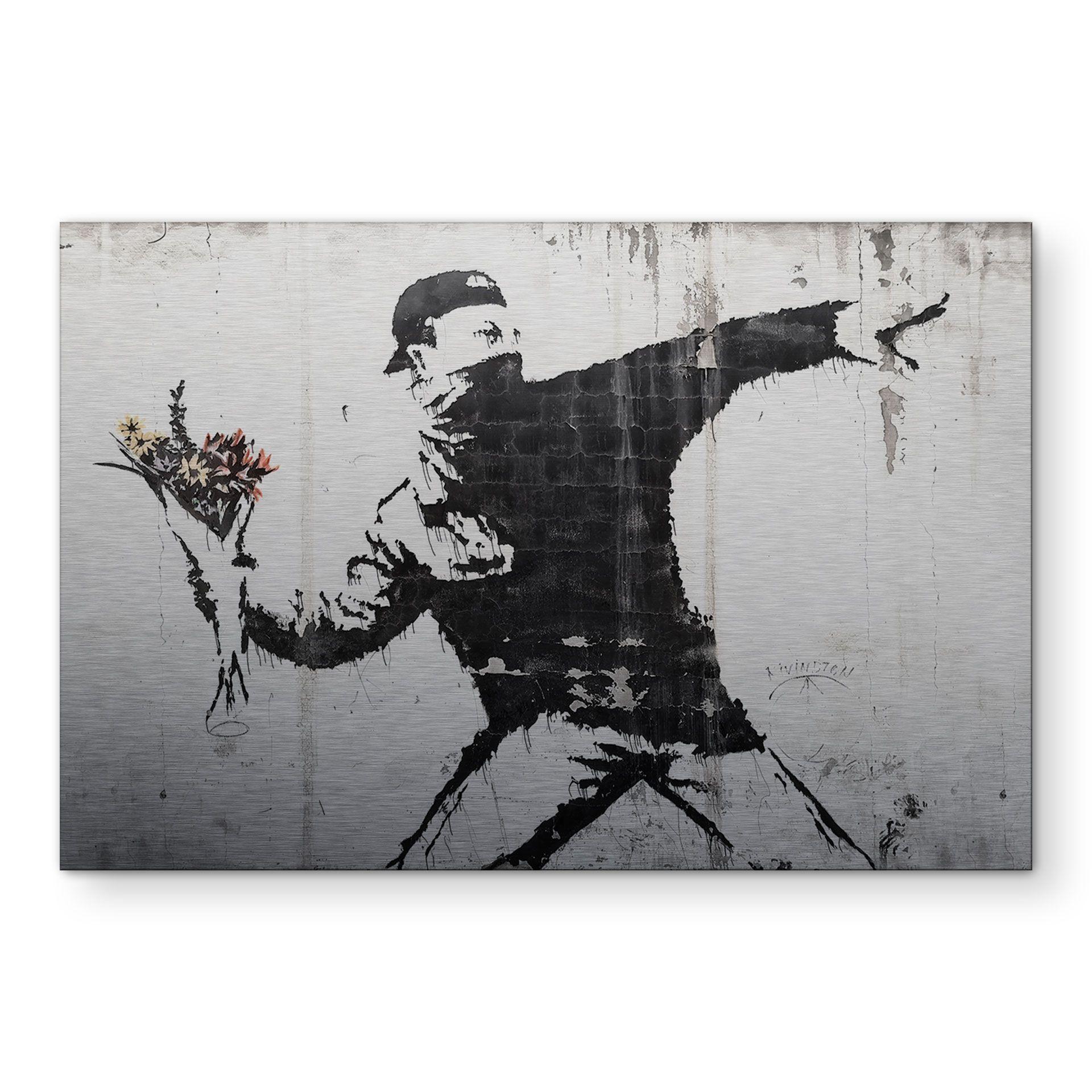Alu-Dibond - Sølveffekt - Banksy - Flower Thrower – print på aluminium (Alu-Dibond)