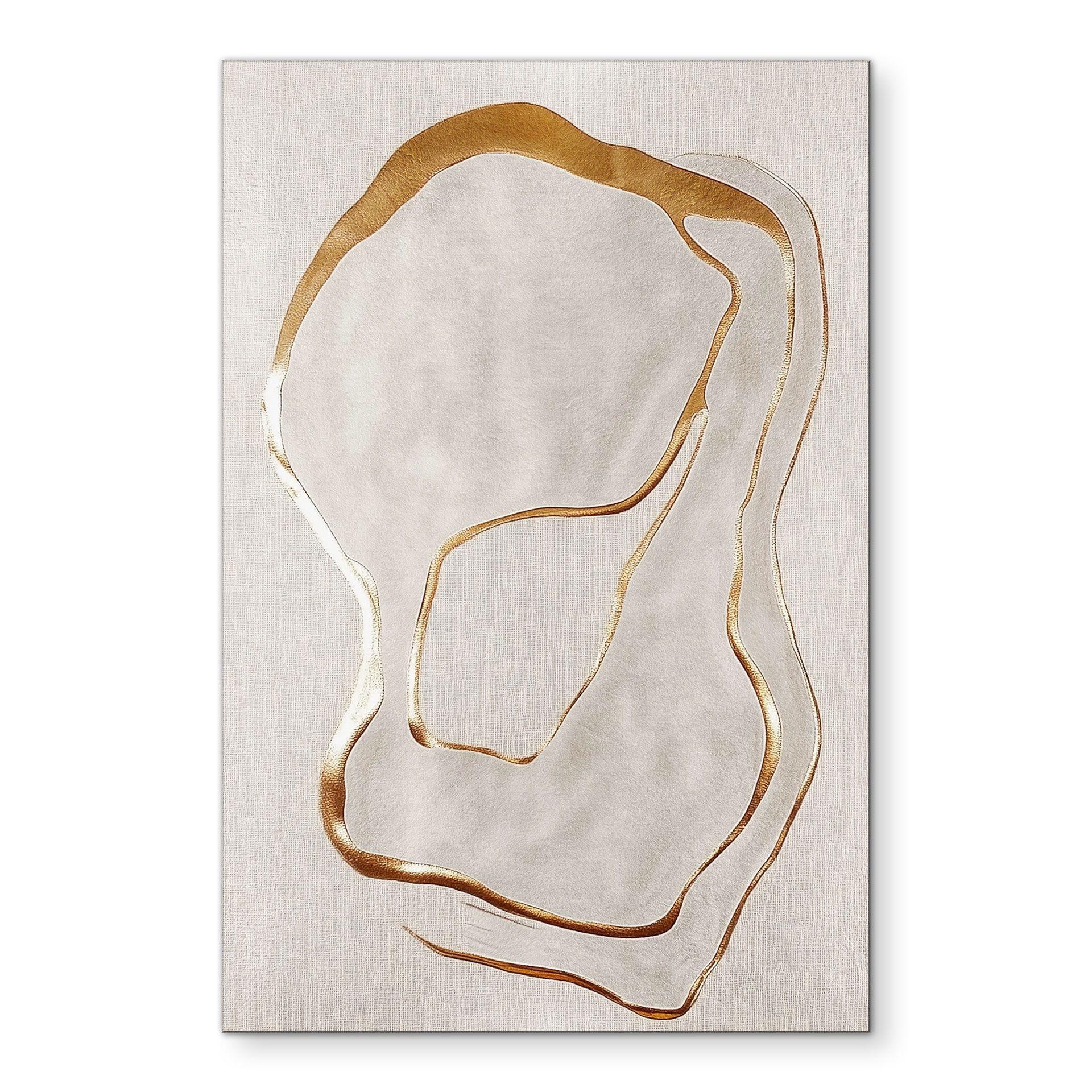 Billede Abstrakt linjekunst i guld og beige - Alma – print på aluminium