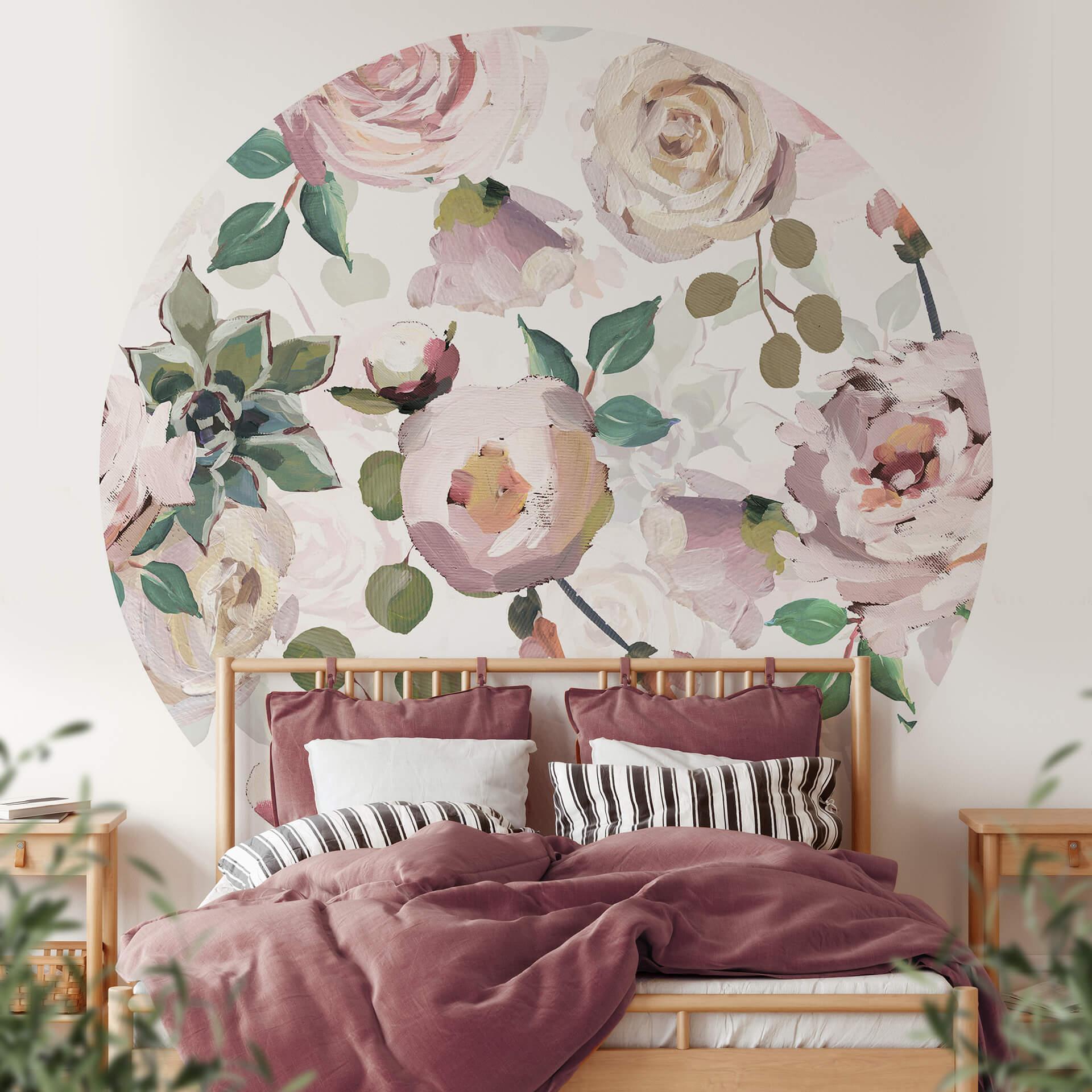 Fototapet - UN Designs - Blomster i kunstnerisk stil - rund - vliesetapet/selvklæbende non-woven tap