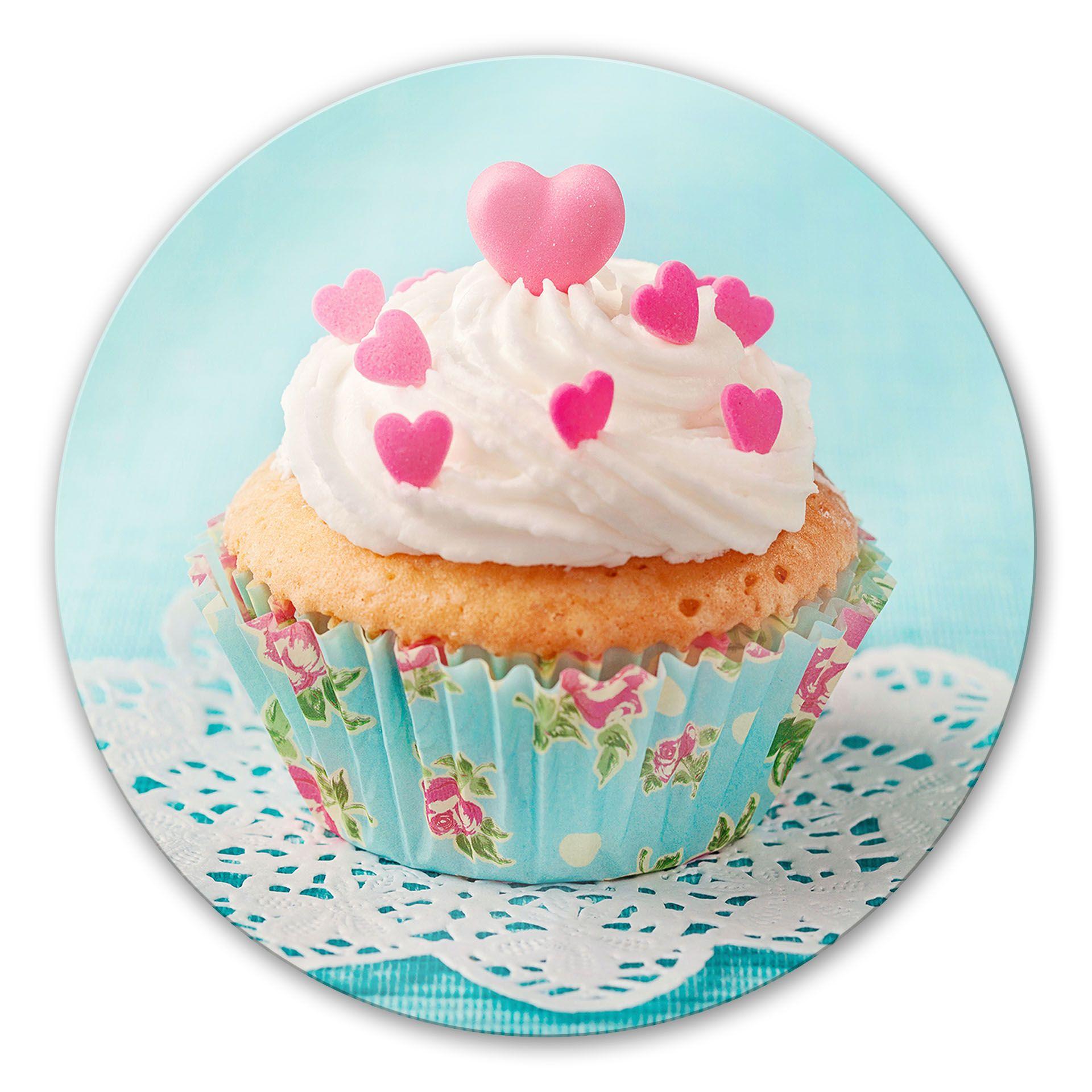 Tableau en verre - Hearts on Cupcake - Rond
