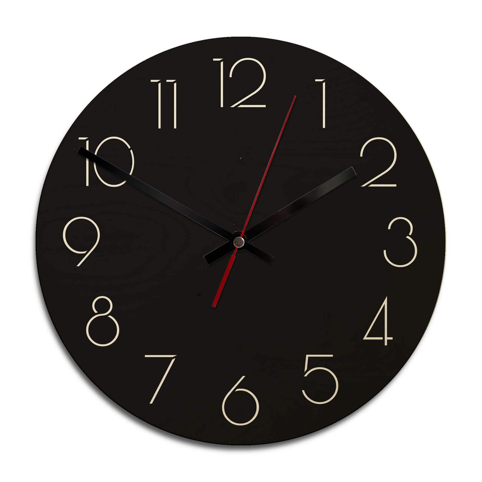Horloge murale en bois - Moderne noire avec chiffres