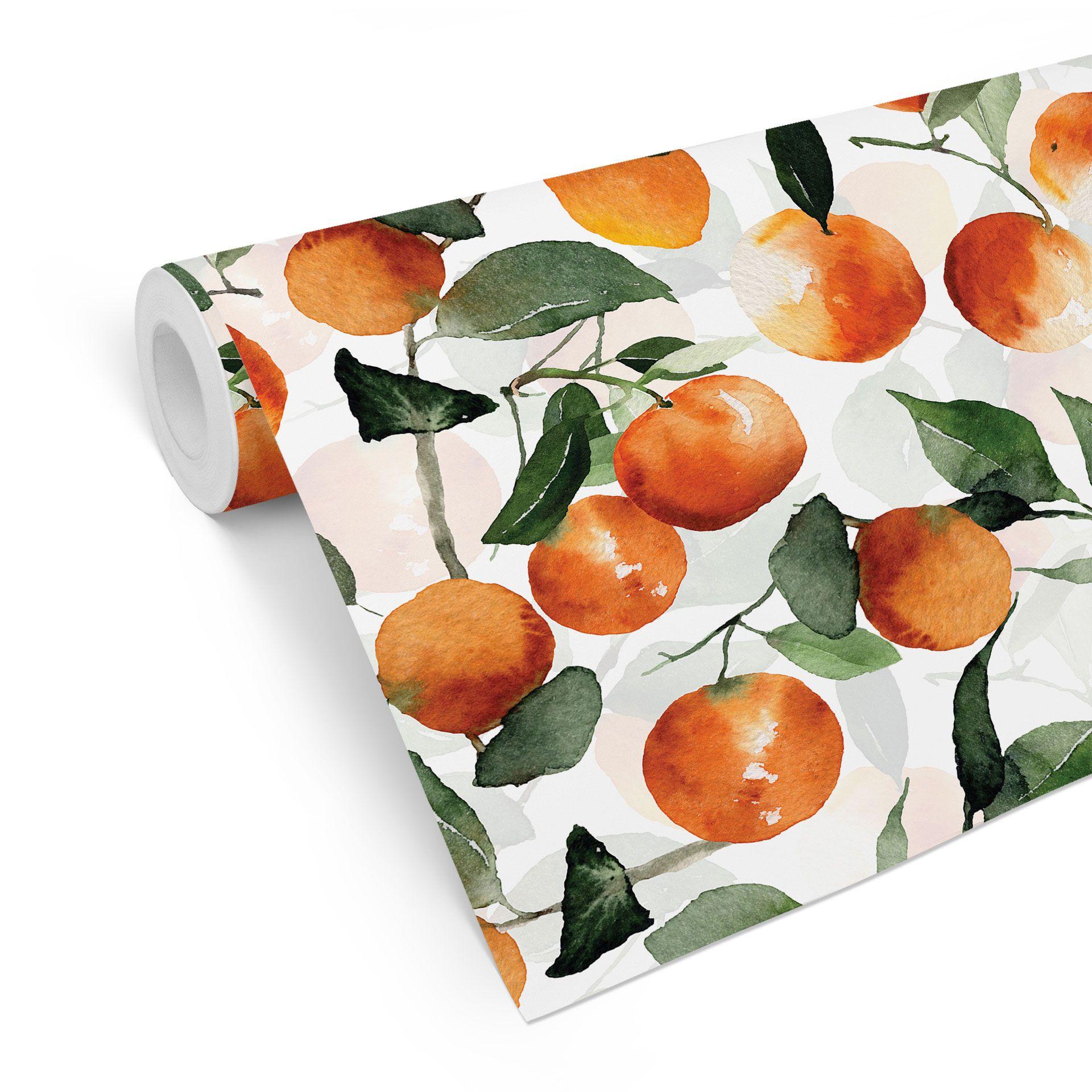 Tapet med mønster frugt - frugtagtige mandariner - UN Designs