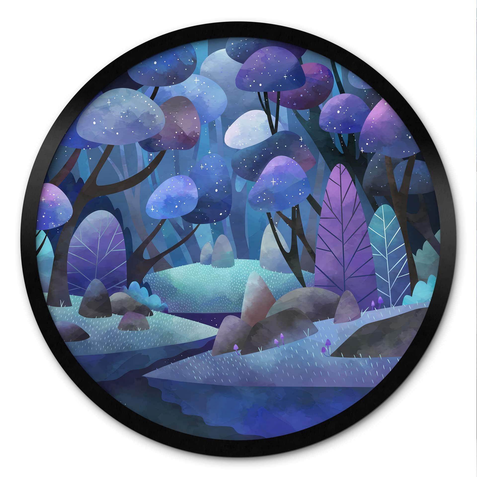 Póster Bosque encantado en azul noche - DigitalArtsi - Redondo