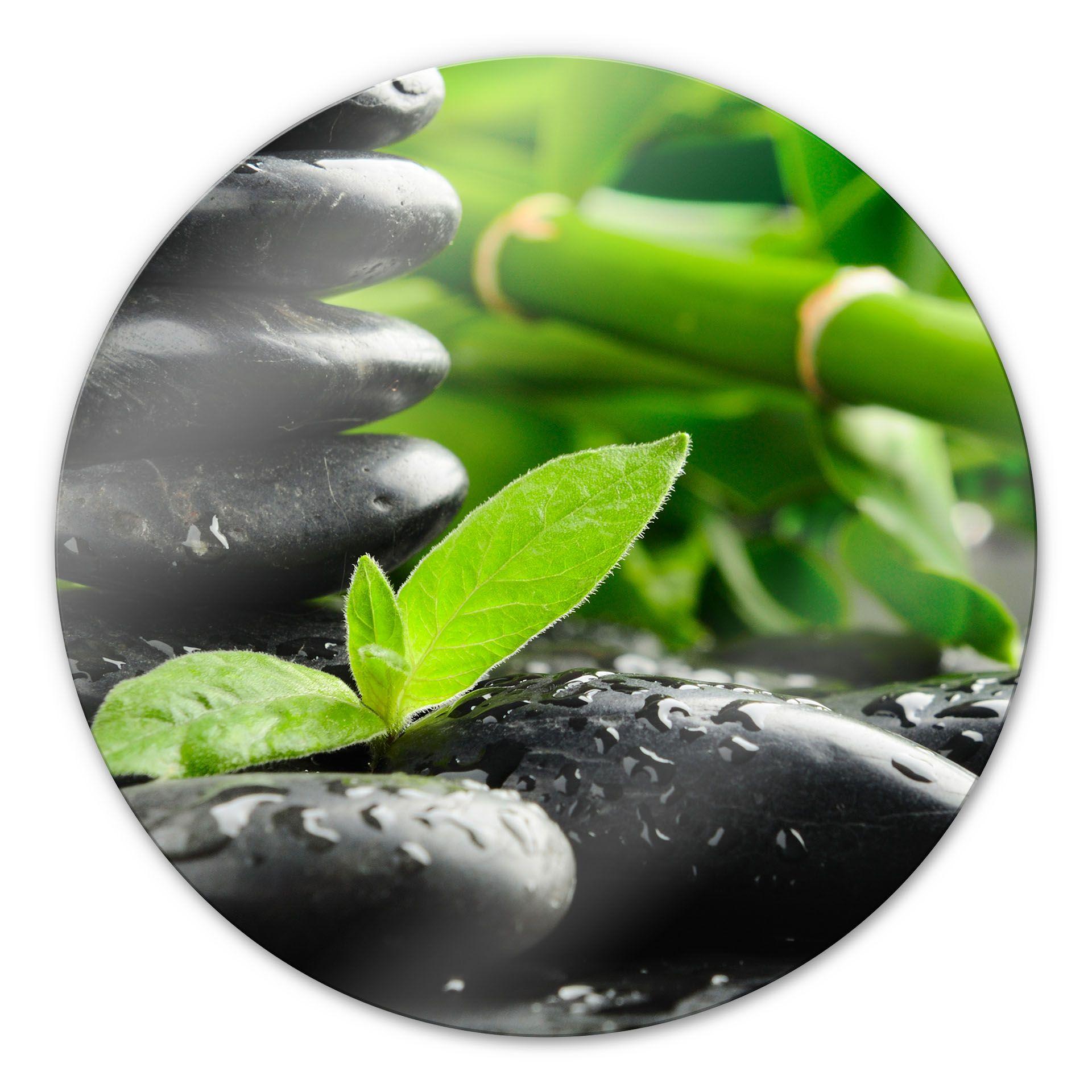 Tableau en verre - Pierres noires zen - Rond