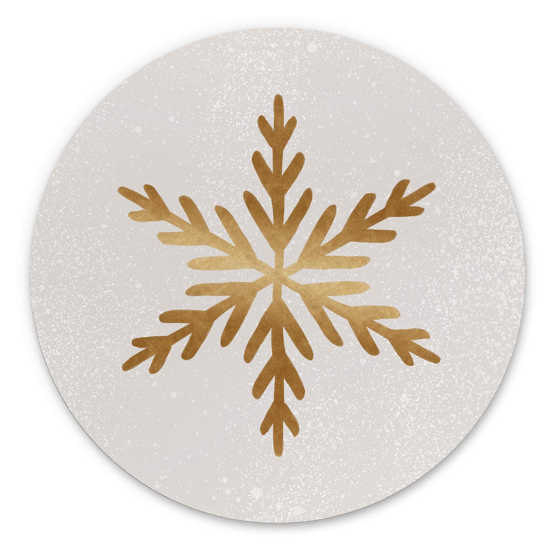 Vægcirkel Orara Studio - Golden Snowflakes – print på aluminium (Alu-Dibond)