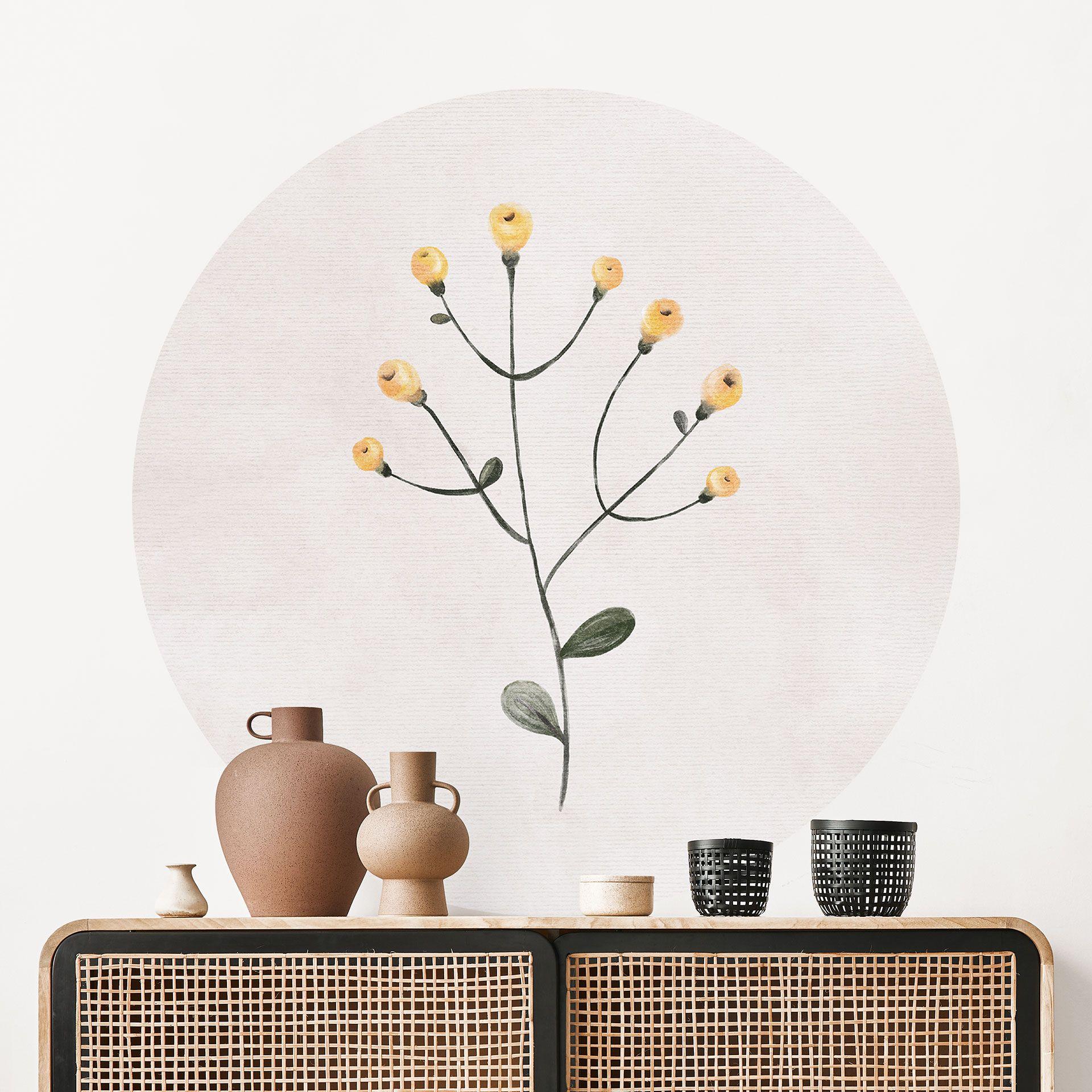 Vinilo decorativo Planta delicada con flores amarillas - Goed Blauw - Redondo