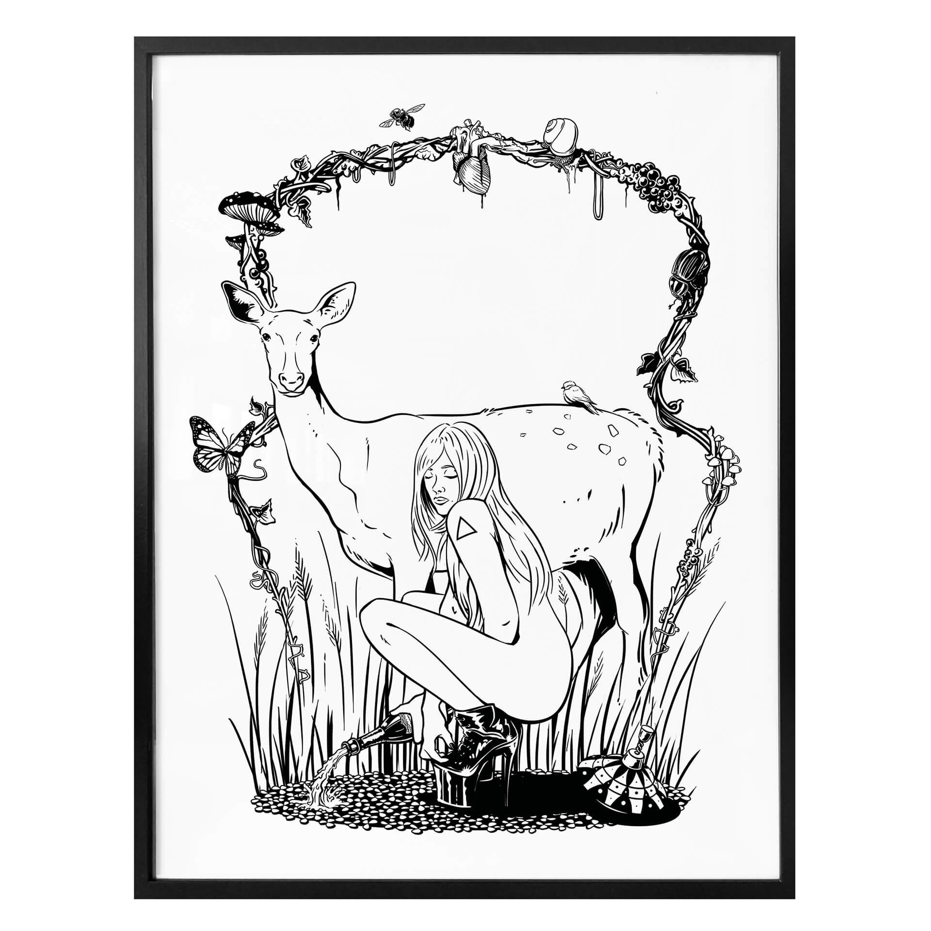 Póster - Drawstore - Ciervo y chica