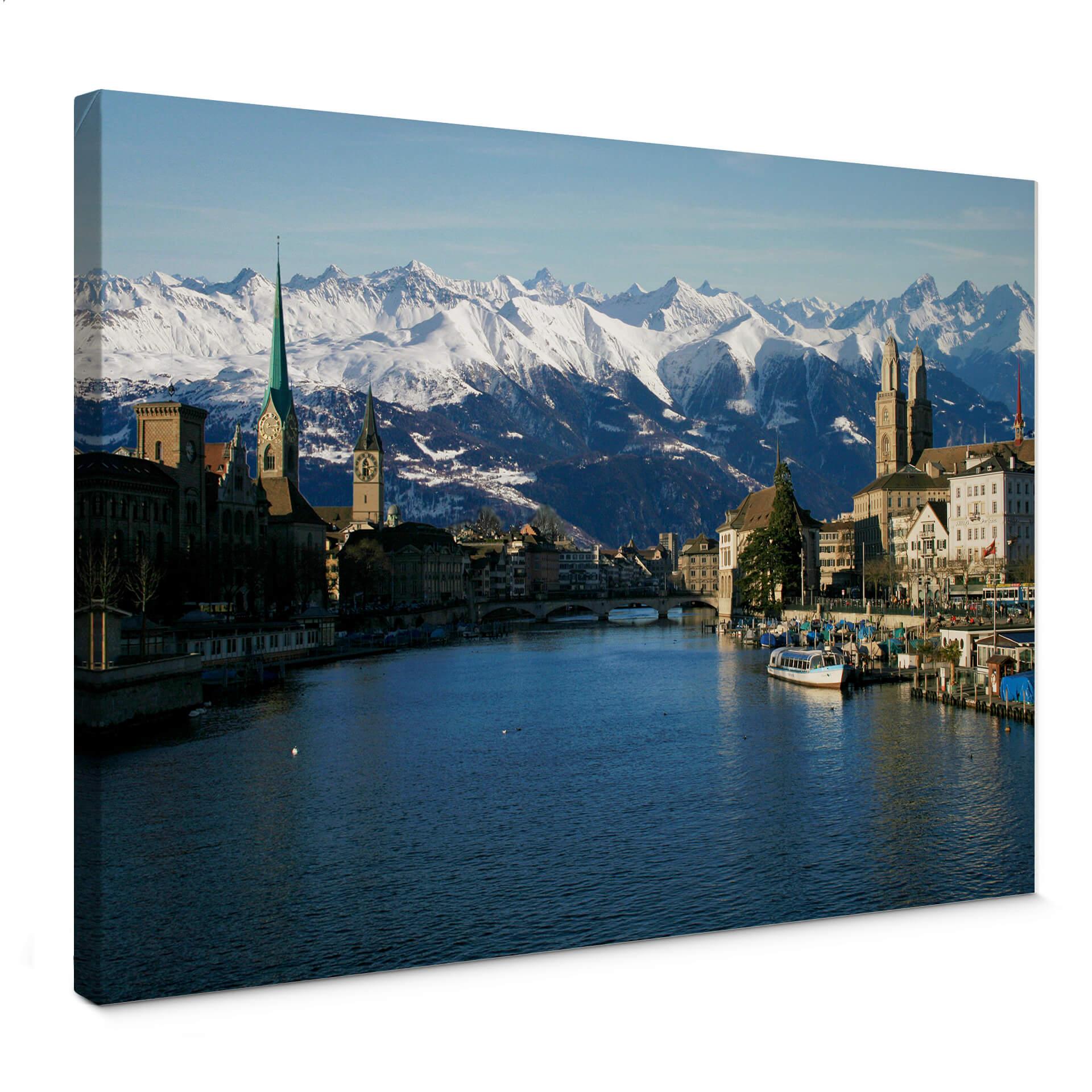 Lienzo Lago de Zúrich con Alpes