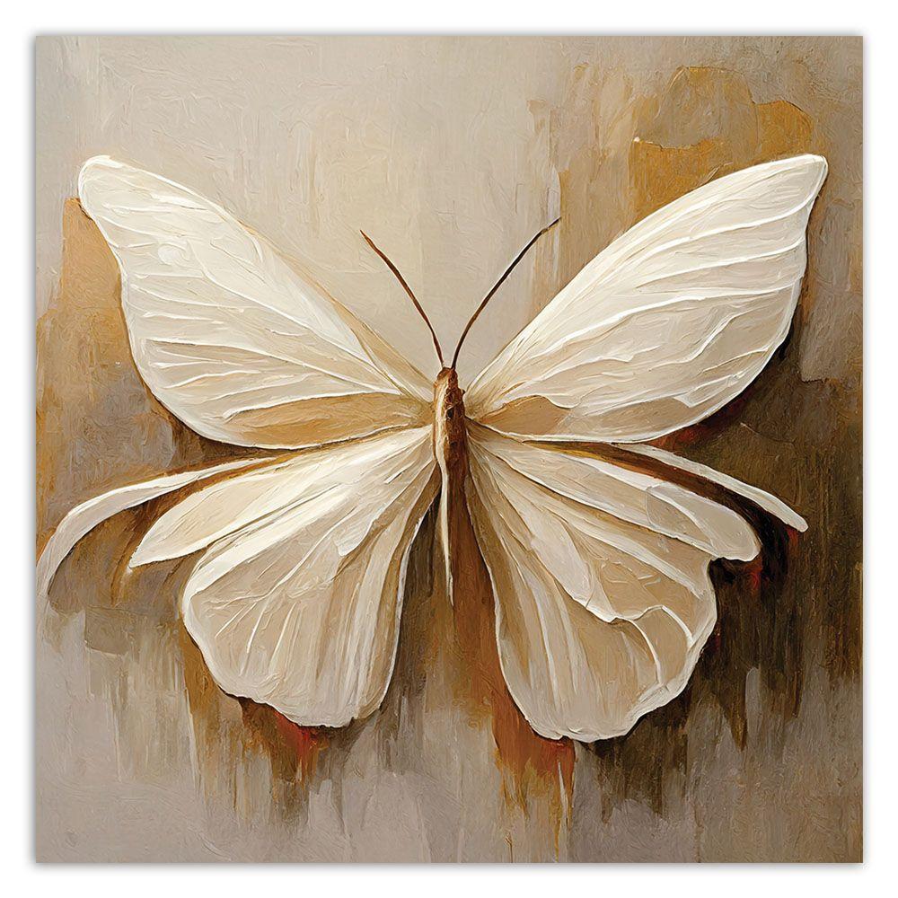 Canvasbillede, Sommerfugl beige malet