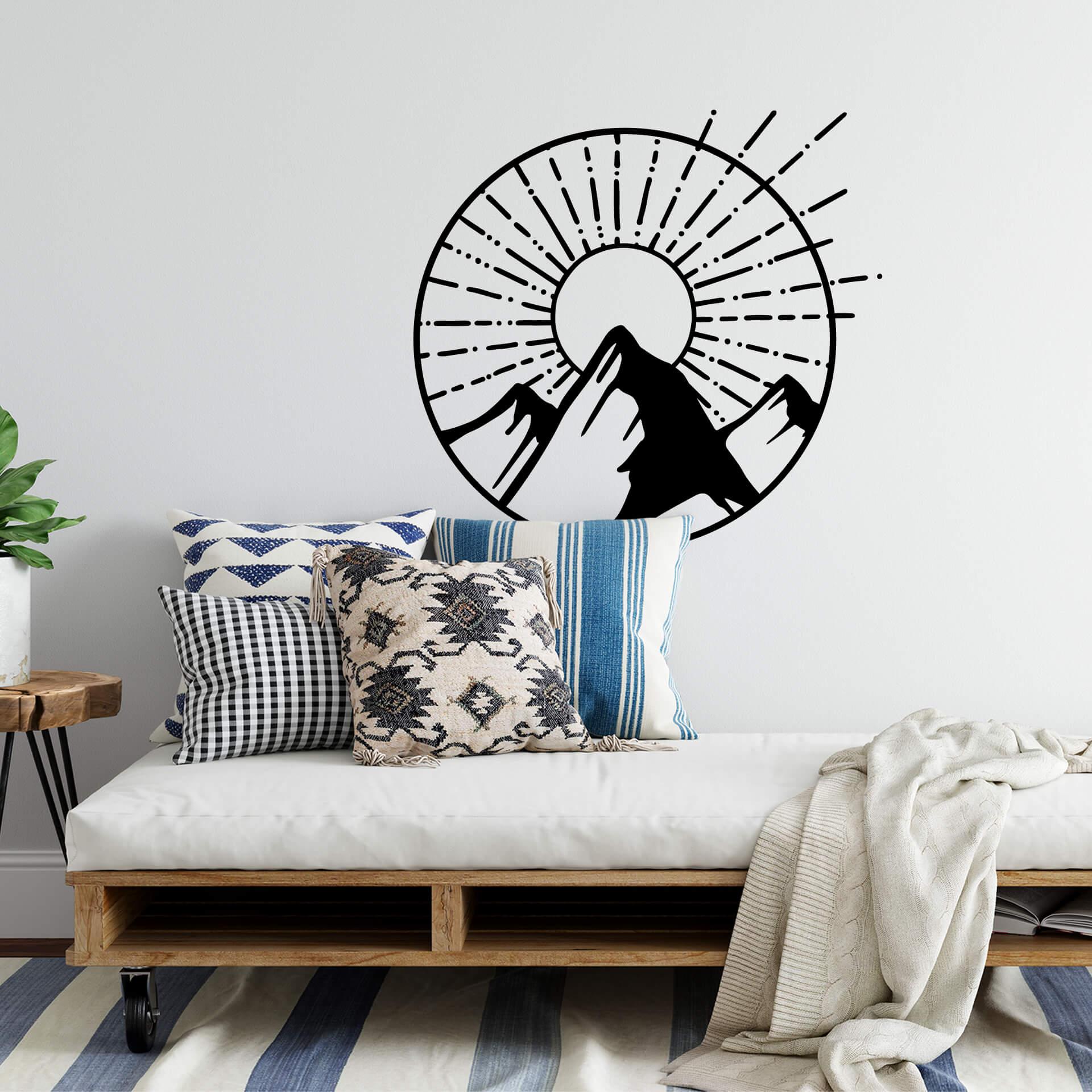 Sticker mural rond Lever de soleil sur les montagnes